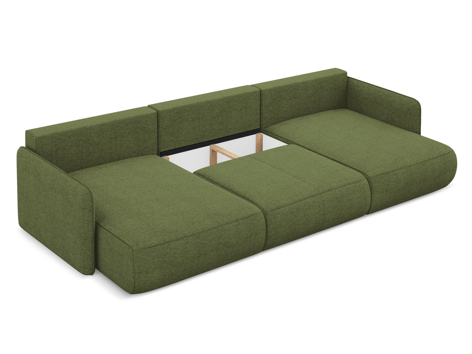 Panoramatische Eckcouch mit Schlaf-Funktion NANEA grün Chenille