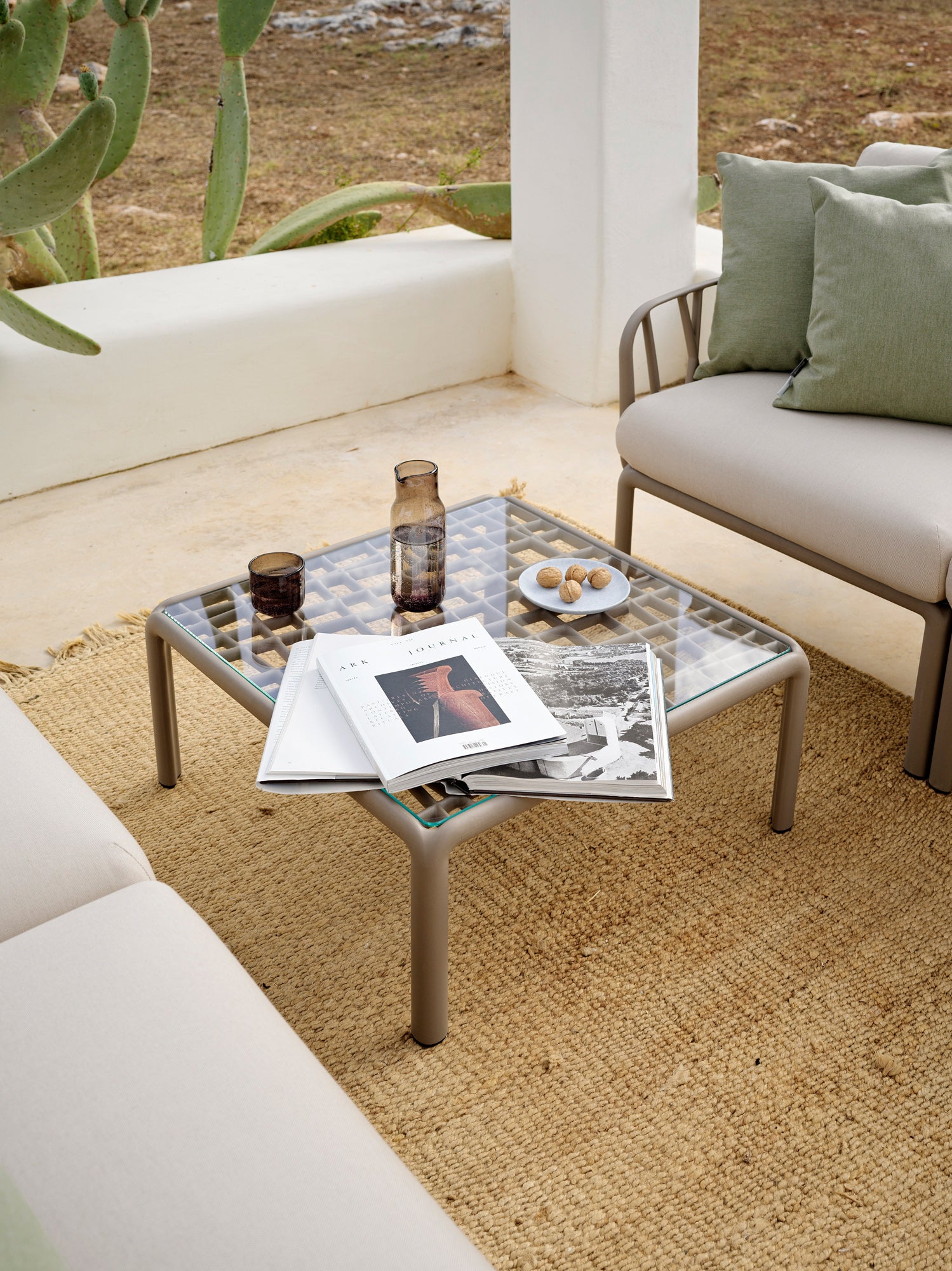 KOMODO Beige Outdoor Armchair with Green Agave Base in Sunbrella®