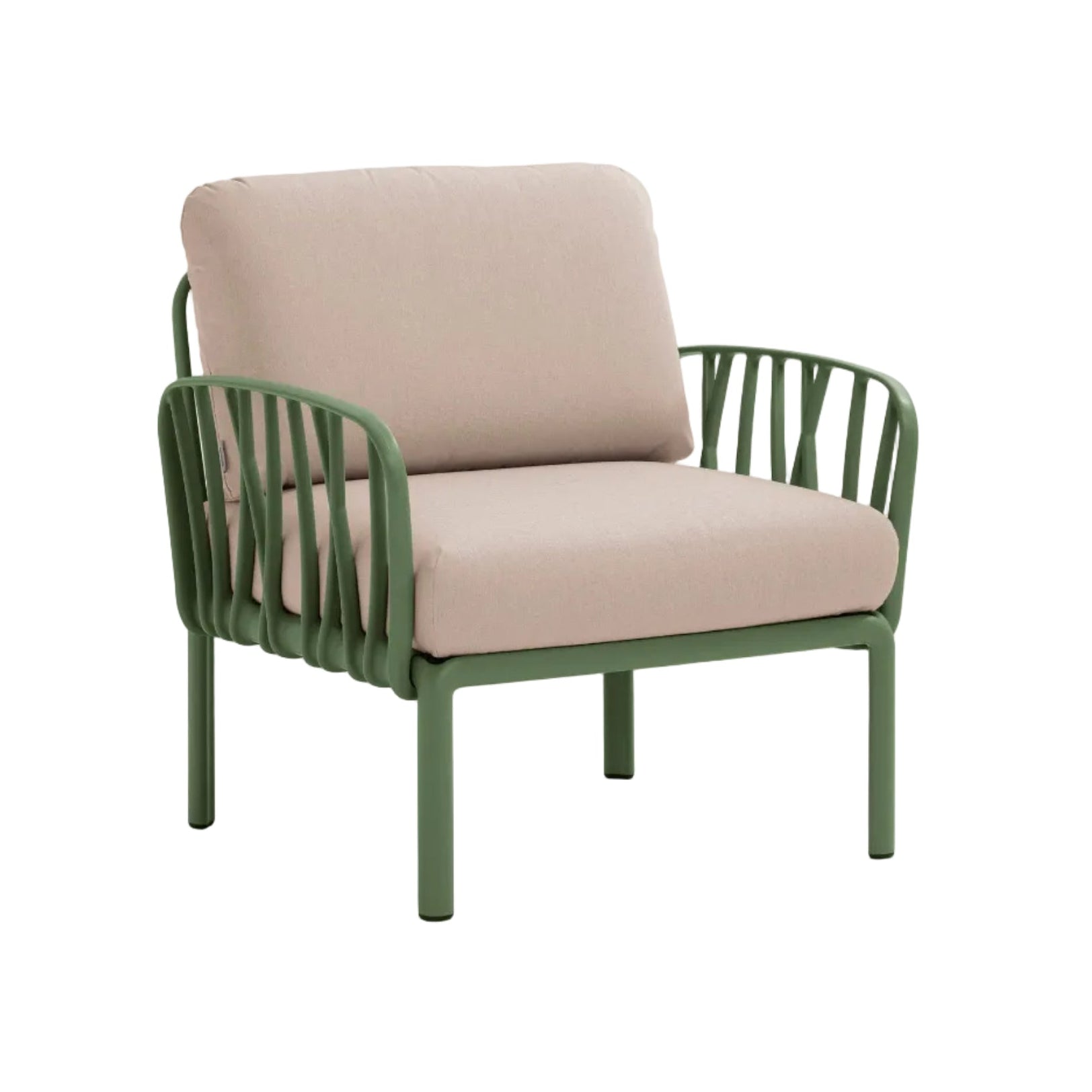 KOMODO Beige Outdoor Armchair with Green Agave Base in Sunbrella®