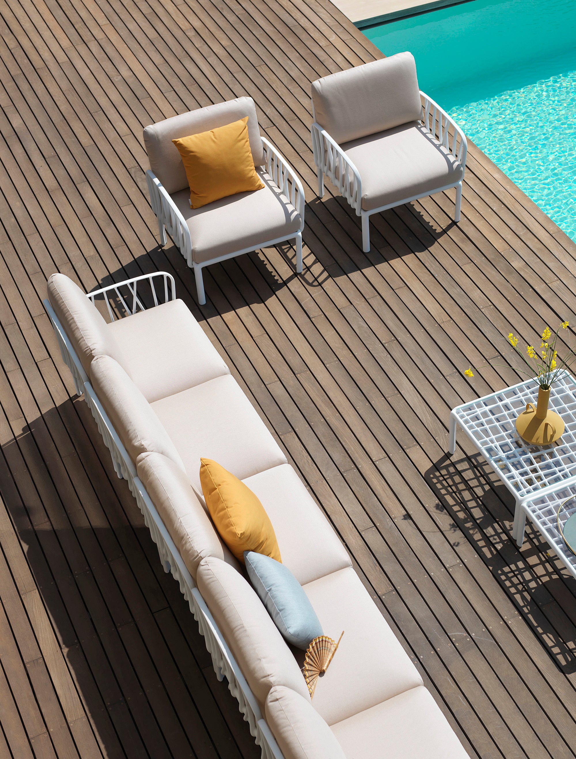 KOMODO Beige Outdoor Armchair with Green Agave Base in Sunbrella®