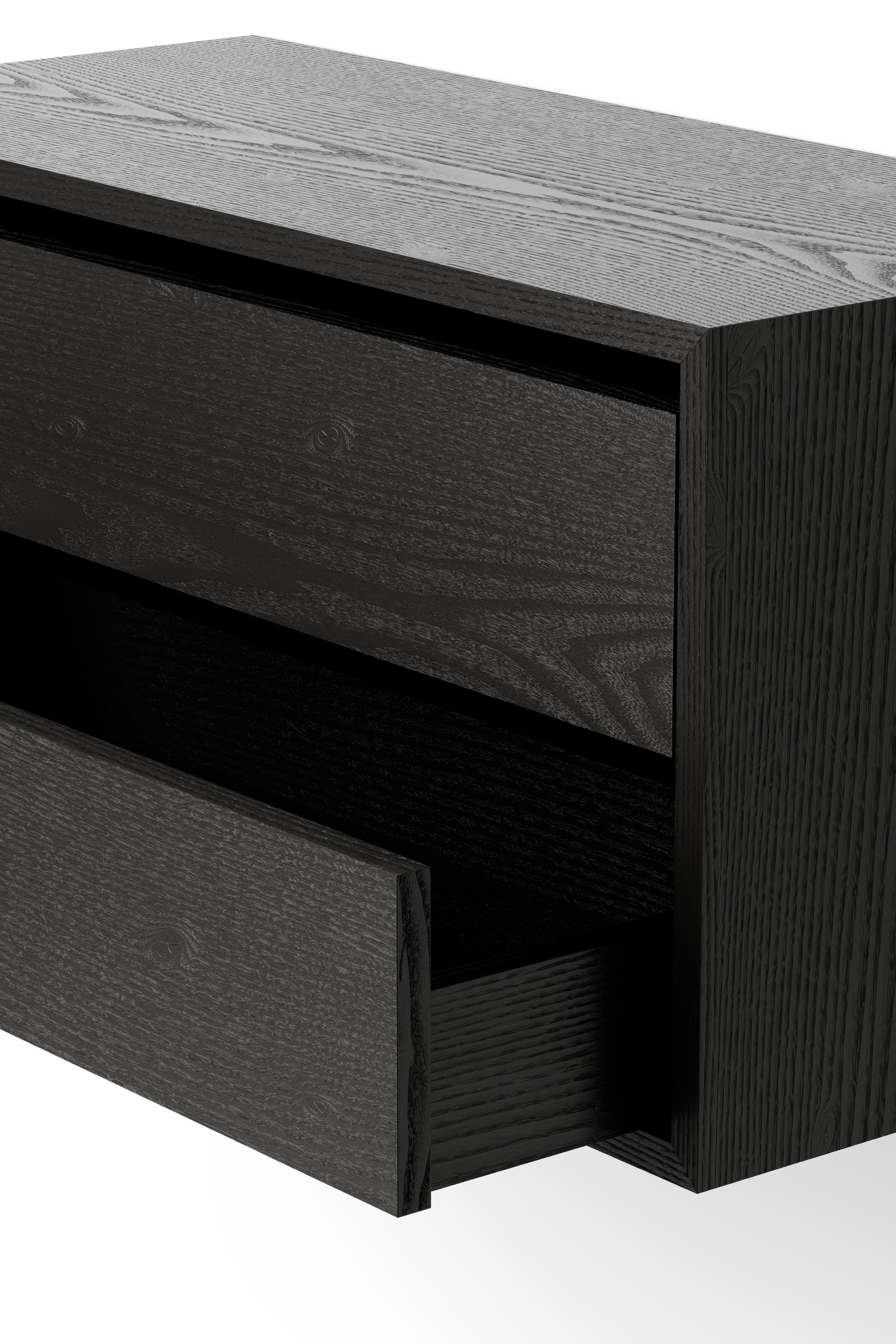 Hanging cabinet with new works drawers black ash veneer