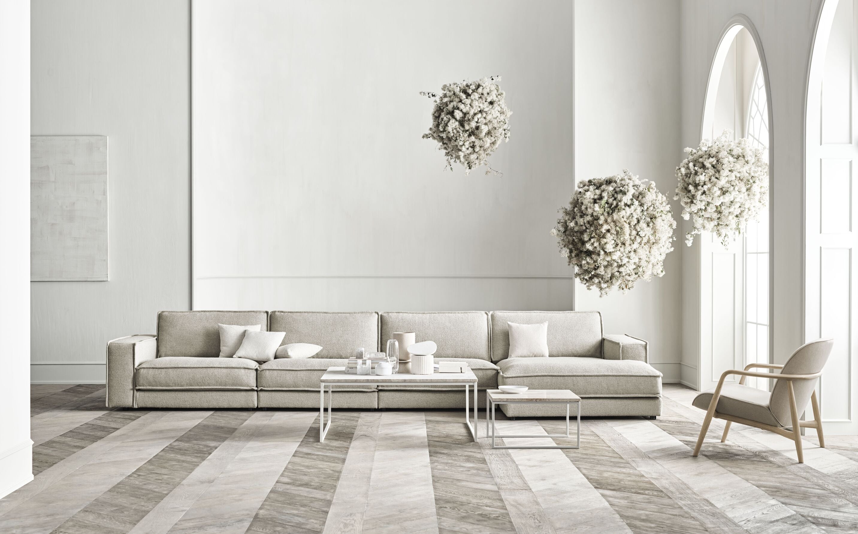 Noora Modulare Sofa - Linkshandelte Chaise mit einer Eichenbasis
