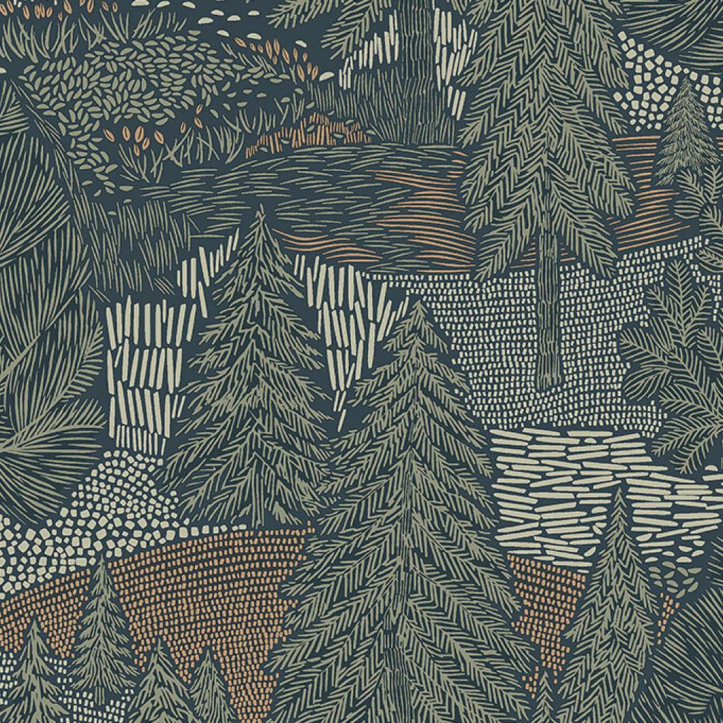 Tapete mit Pflanzenmotiv Bäume NORTHERN FOREST grün mit braun