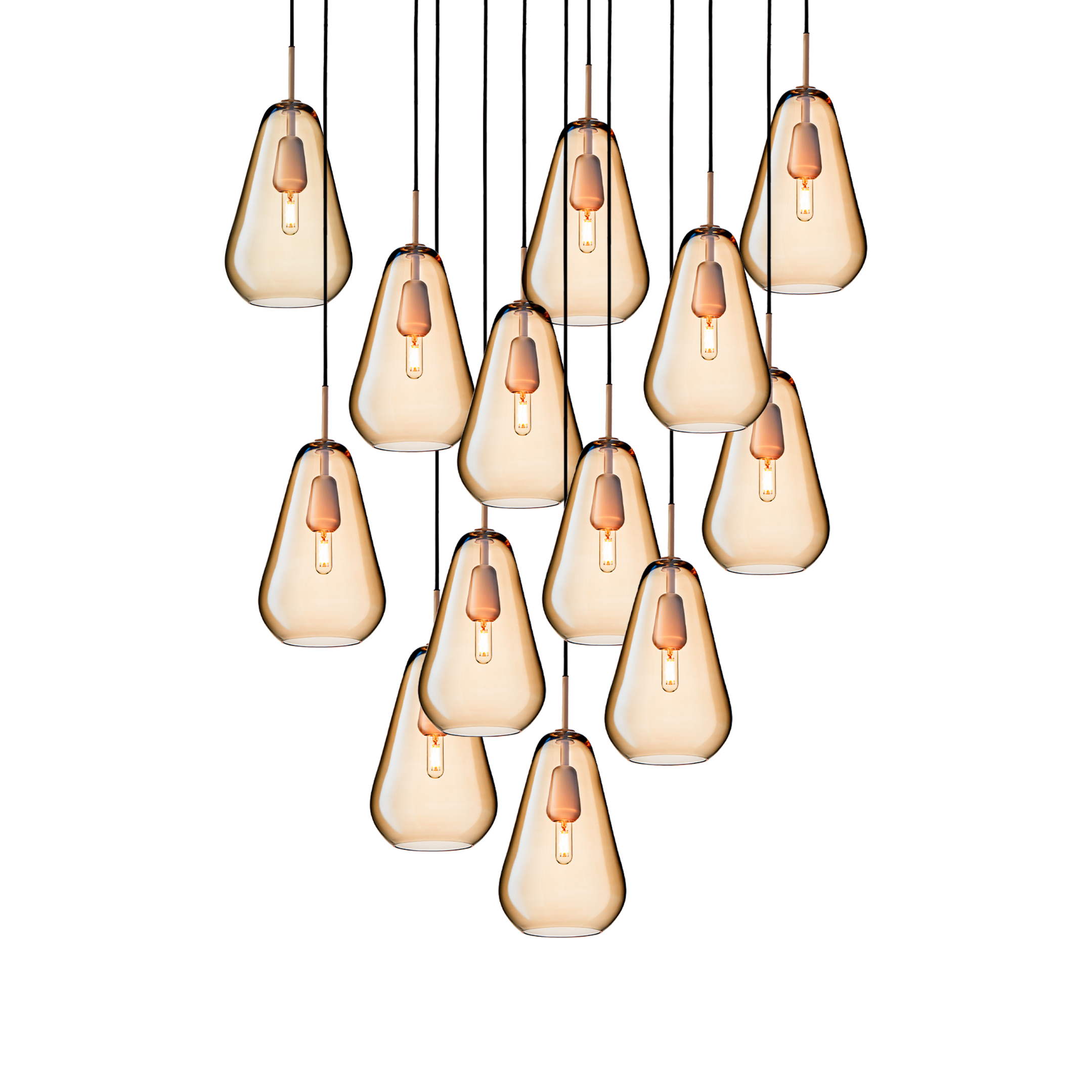 Kronleuchter ANOLI 13 gold mit goldenem Glas
