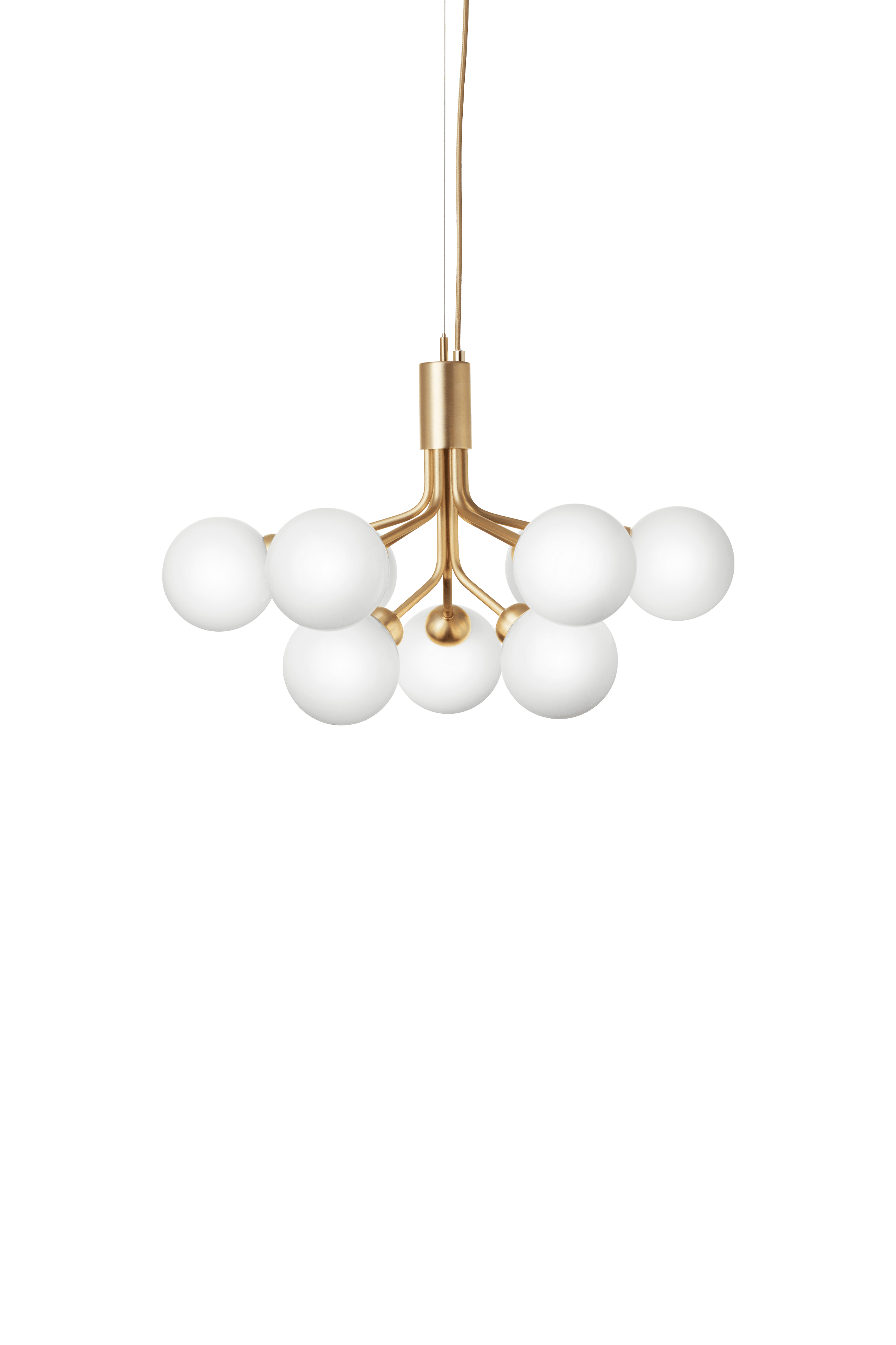 Pendelleuchte APIALES 9 aus Messing mit opalem Glas