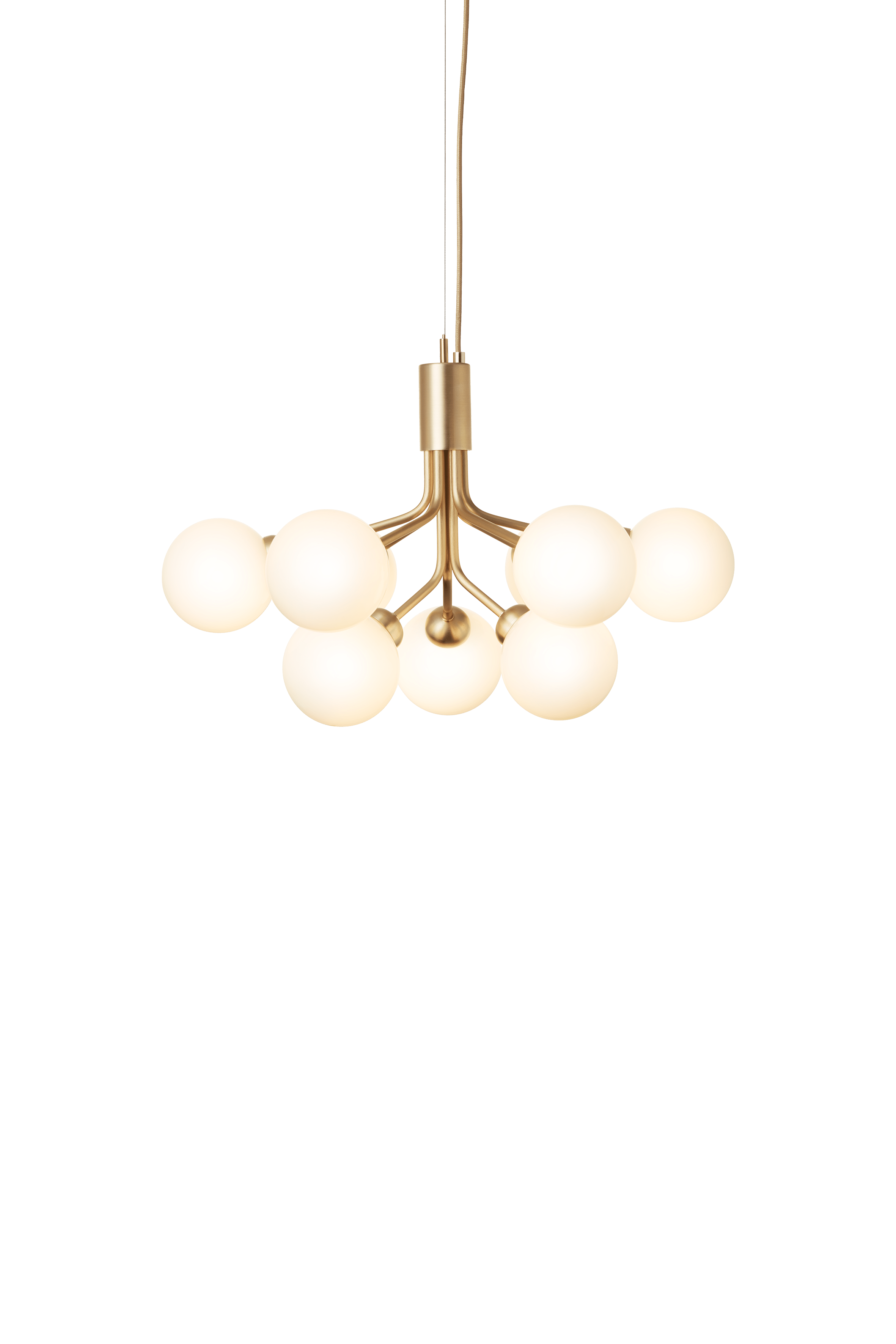 Pendelleuchte APIALES 9 aus Messing mit opalem Glas