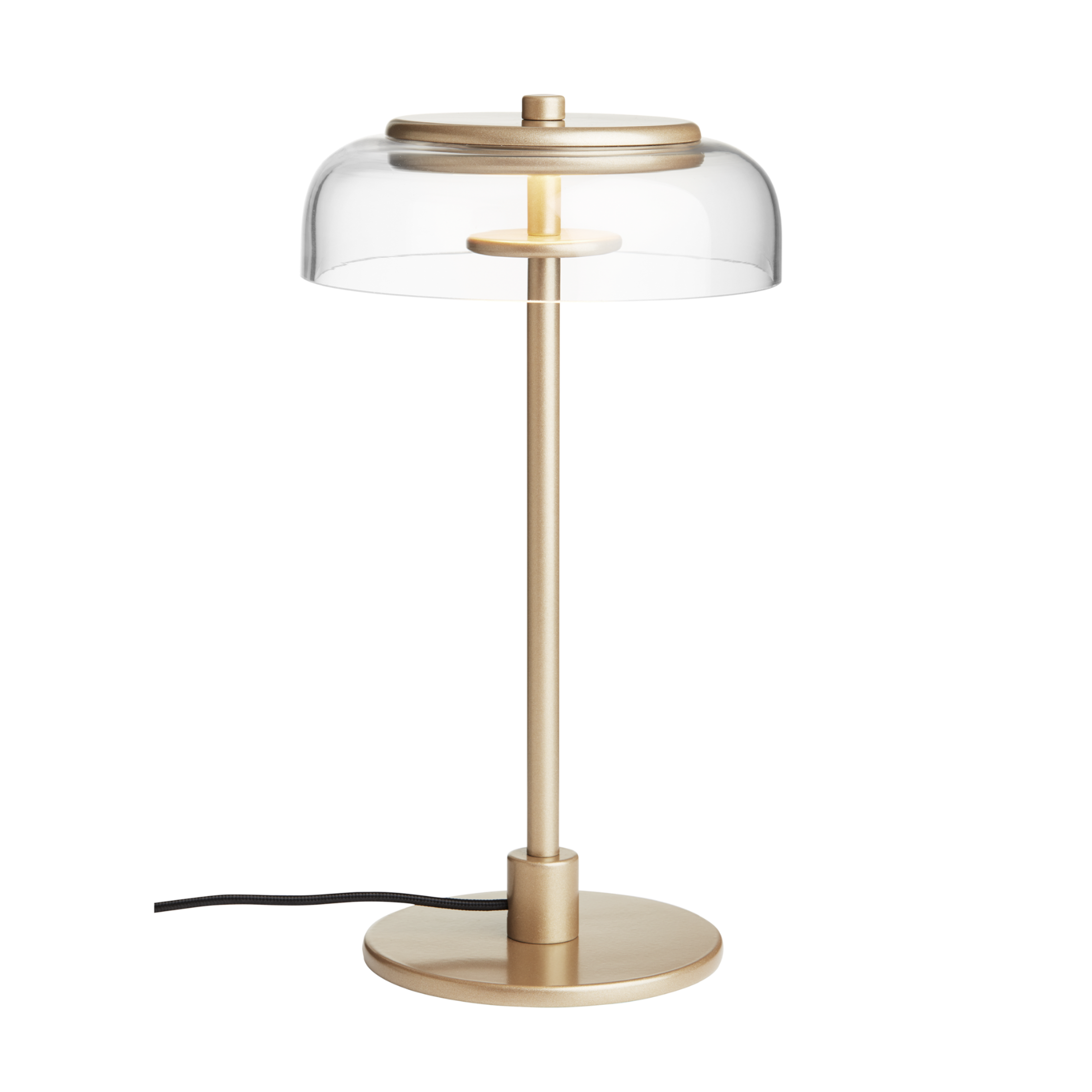 Tischlampe BLOSSI in Gold mit transparentem Glas