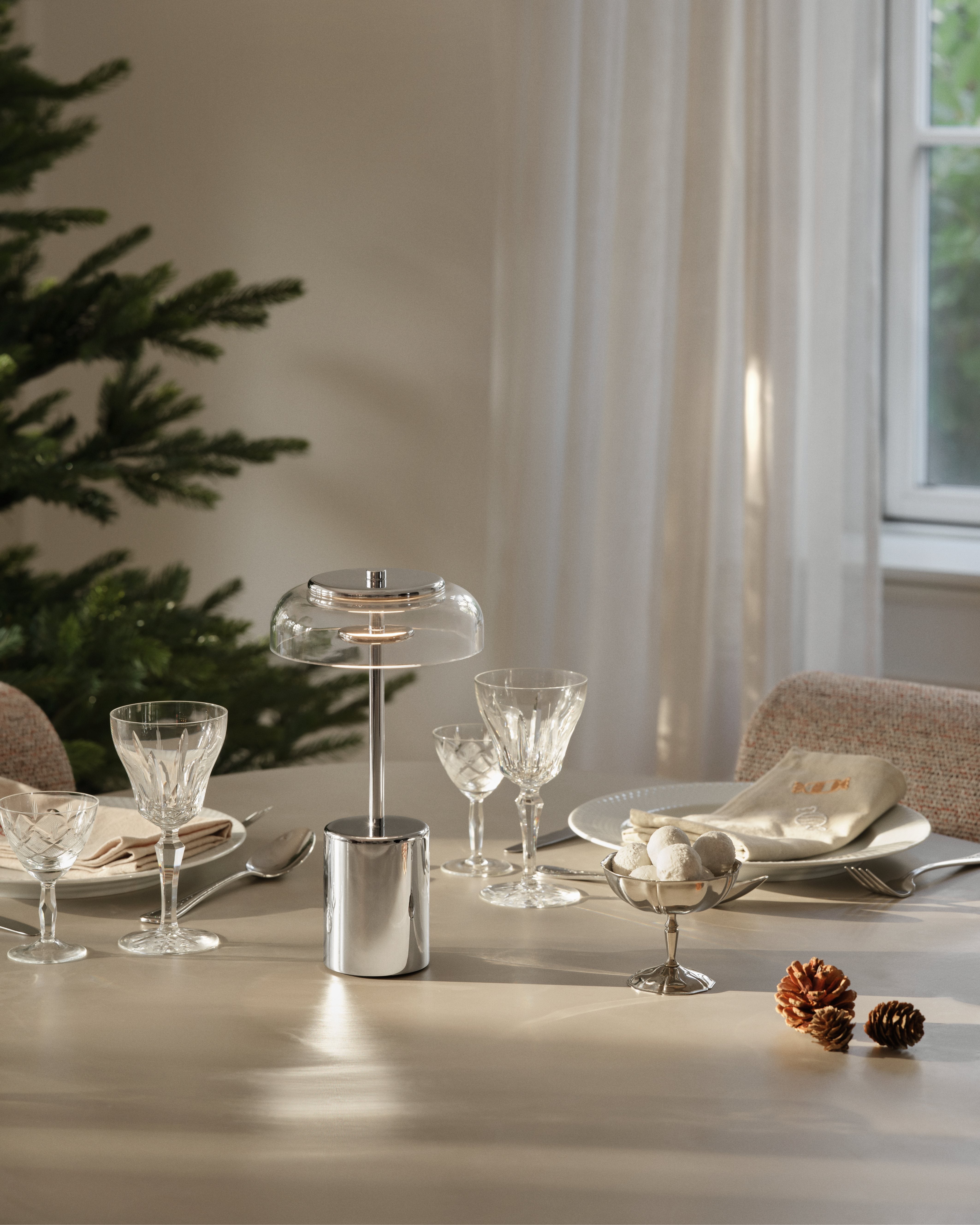 Portable Lamp BLOSSI silver with transparent glass