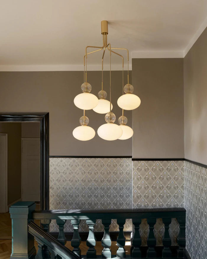 RIZZATTO 6 Pendant Lamp in Brass with Opal Glass