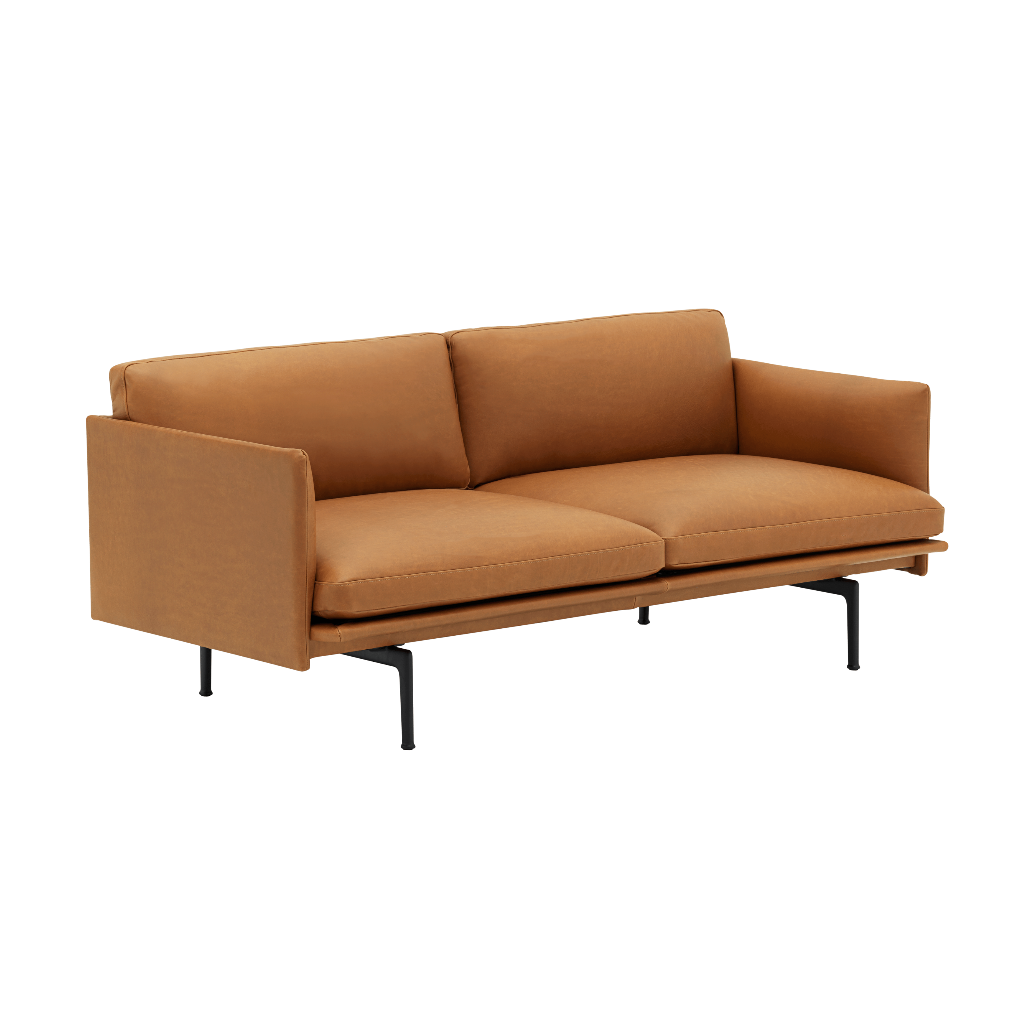 Sofa 2-sitzig OUTLINE aus cognacfarbenem Leder mit schwarzem Gestell