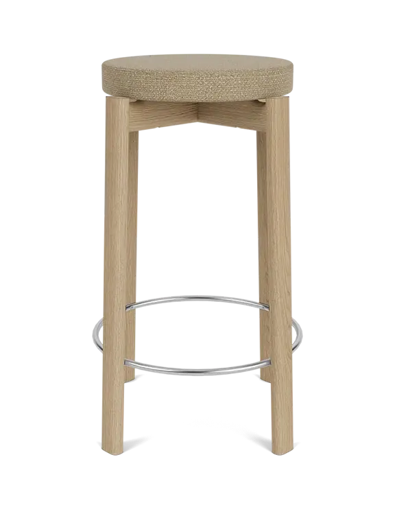 Hocker PASSAGE aus Eichenholz mit beigem Sitz