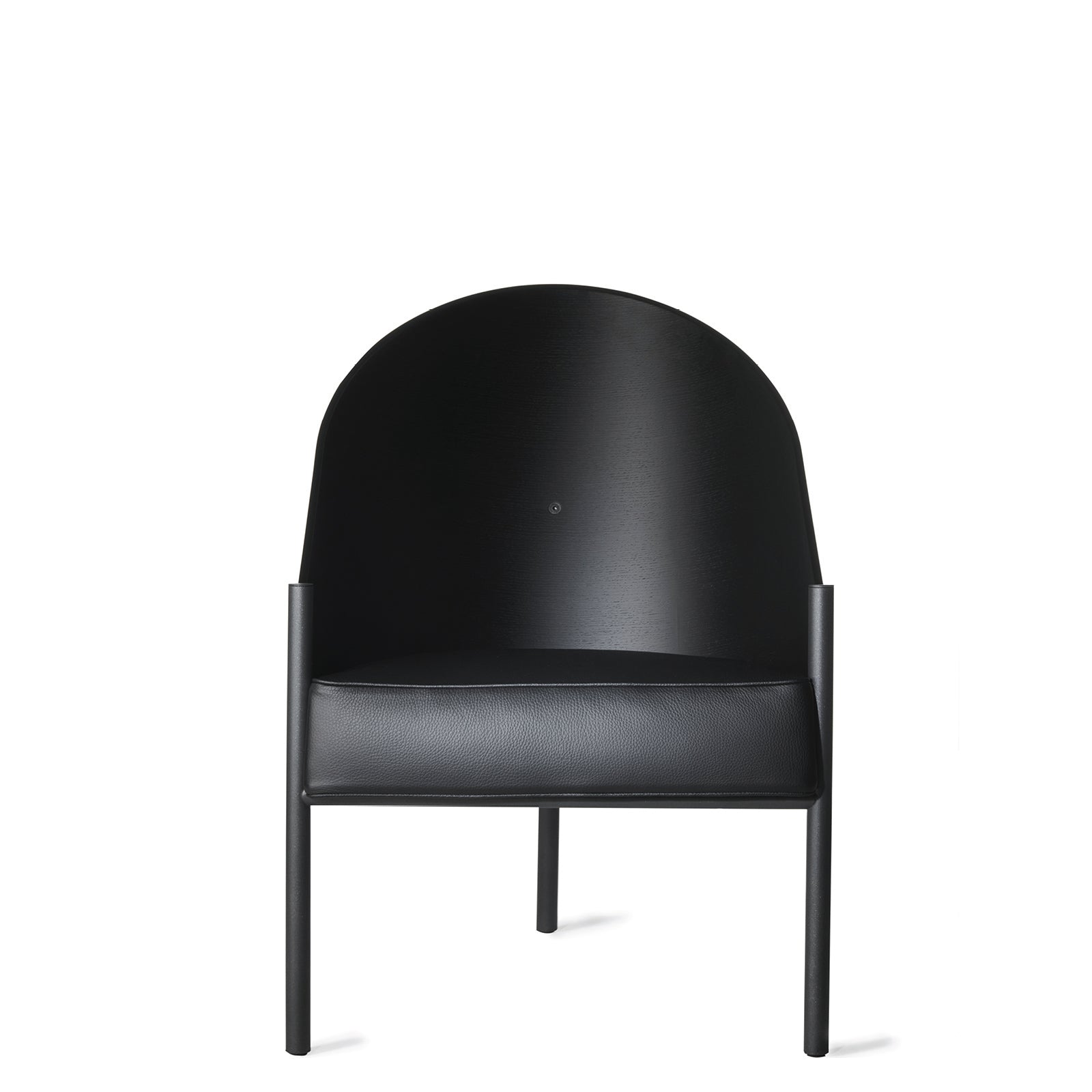 Pratfall armchair black leather with a steel base