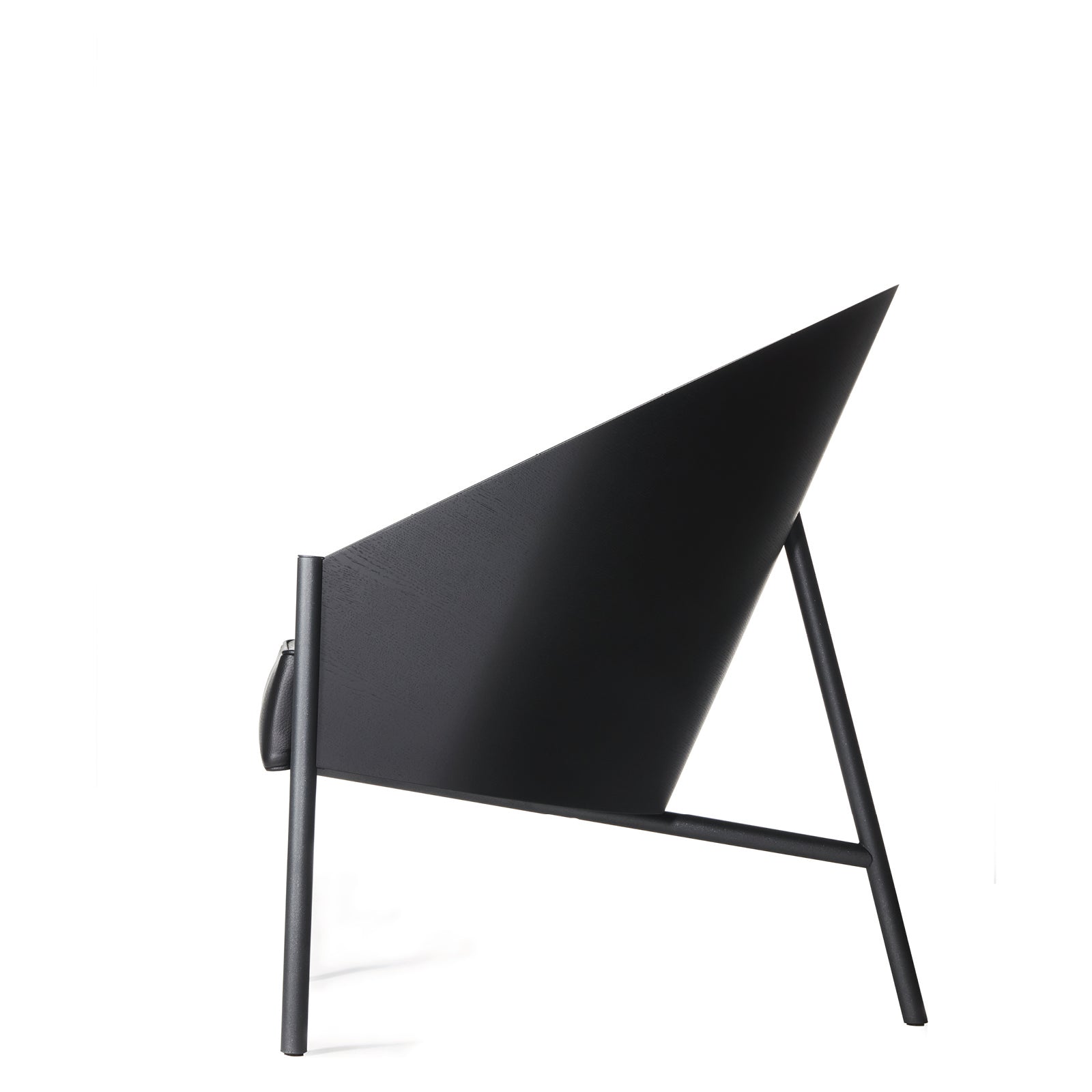 Pratfall armchair black leather with a steel base