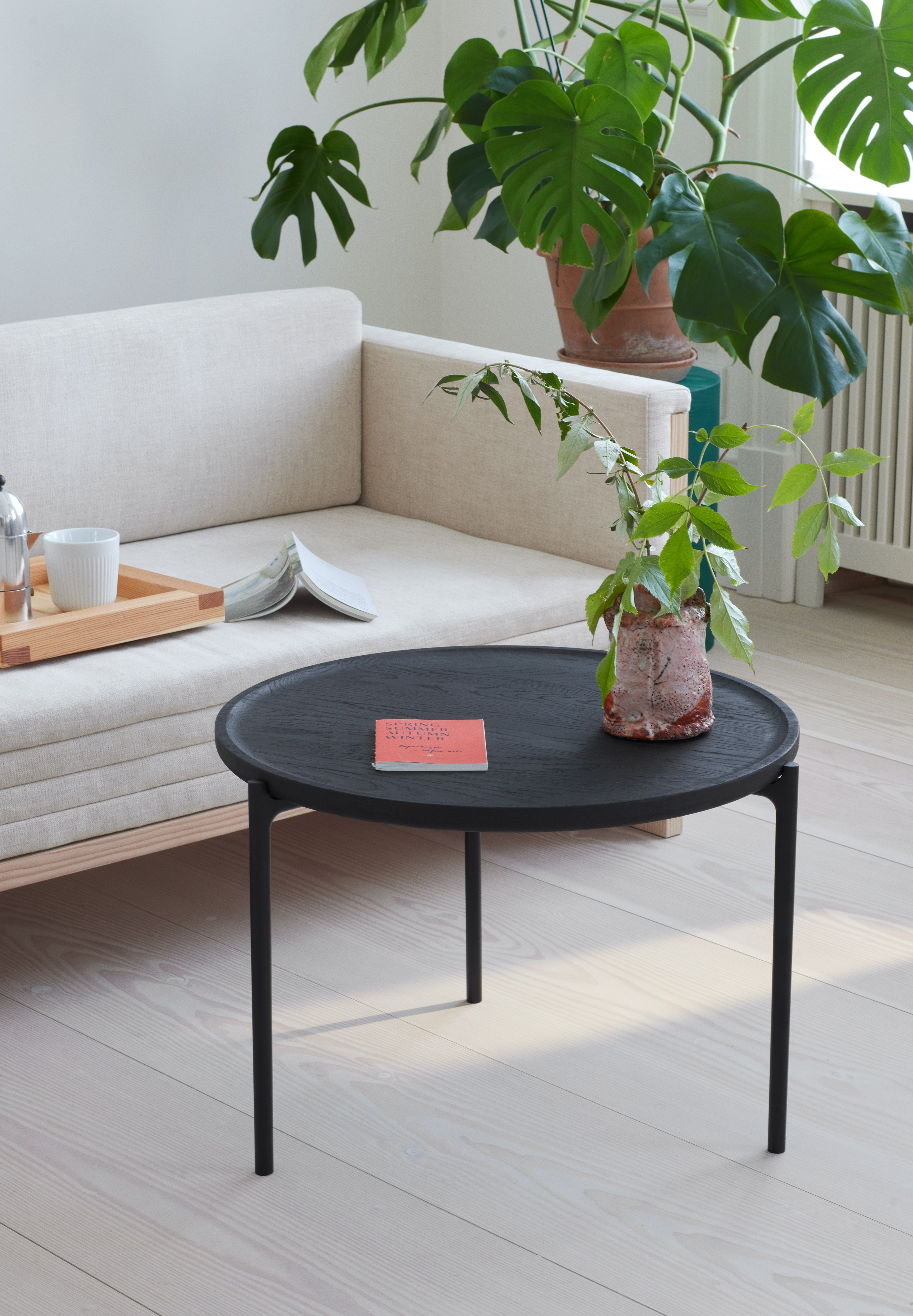 Round Side Table SAVOYE Natural Oak with Black Base