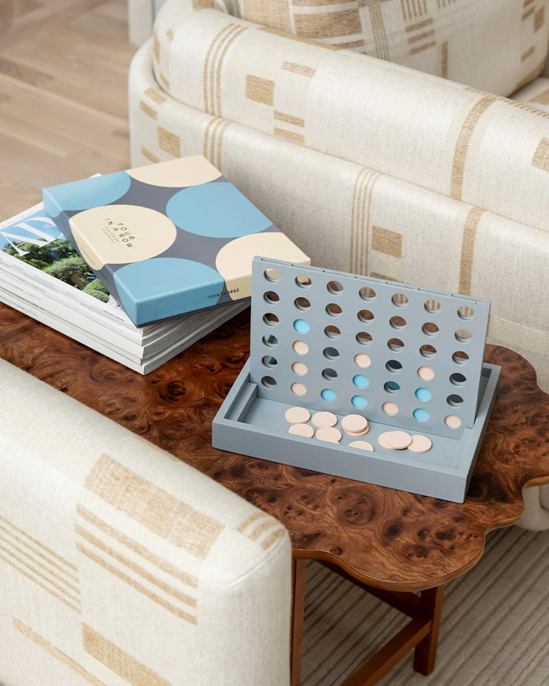 FOUR IN A ROW board game gray with beige and blue