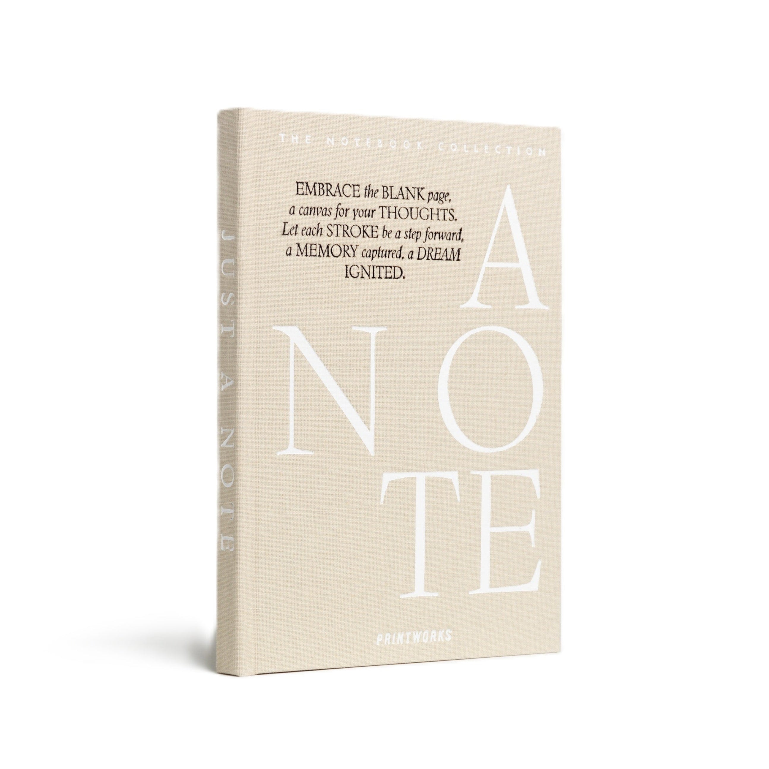 JUST A NOTE beige notebook with white