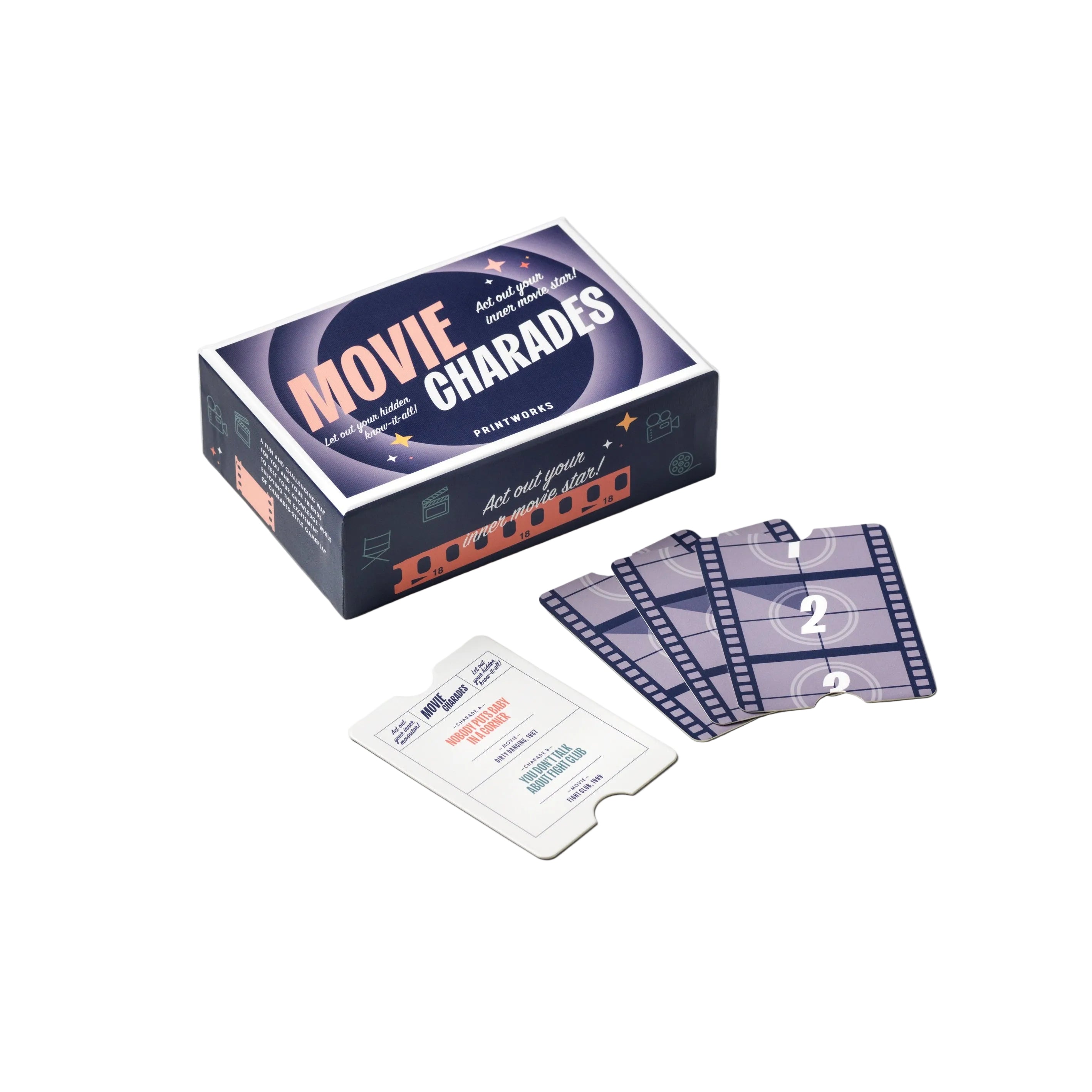 Movie Charades Film Game Navy Blue with White
