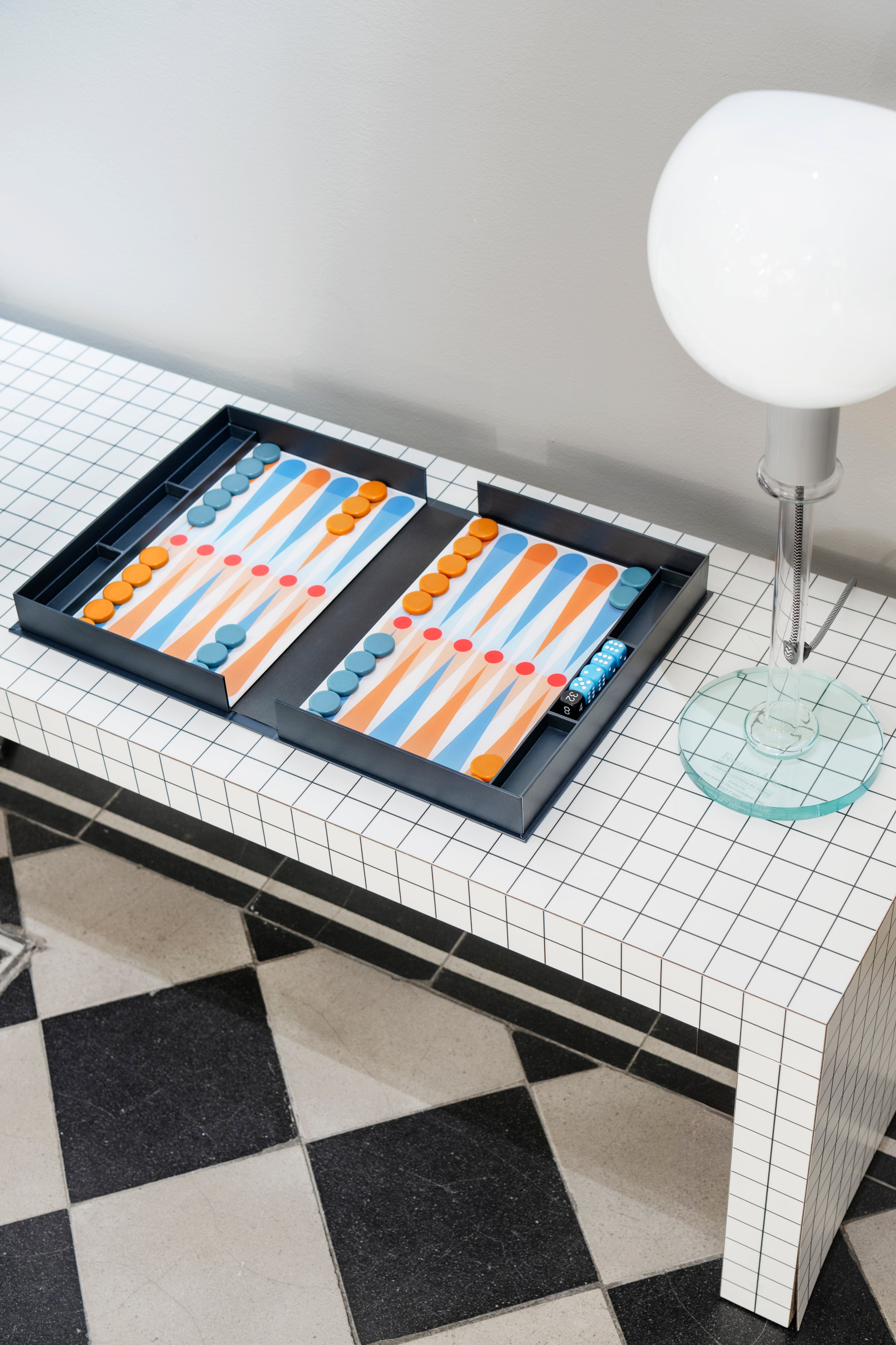 Backgammon-Spielset ART OF BACKGAMMON grau mit blau und orange