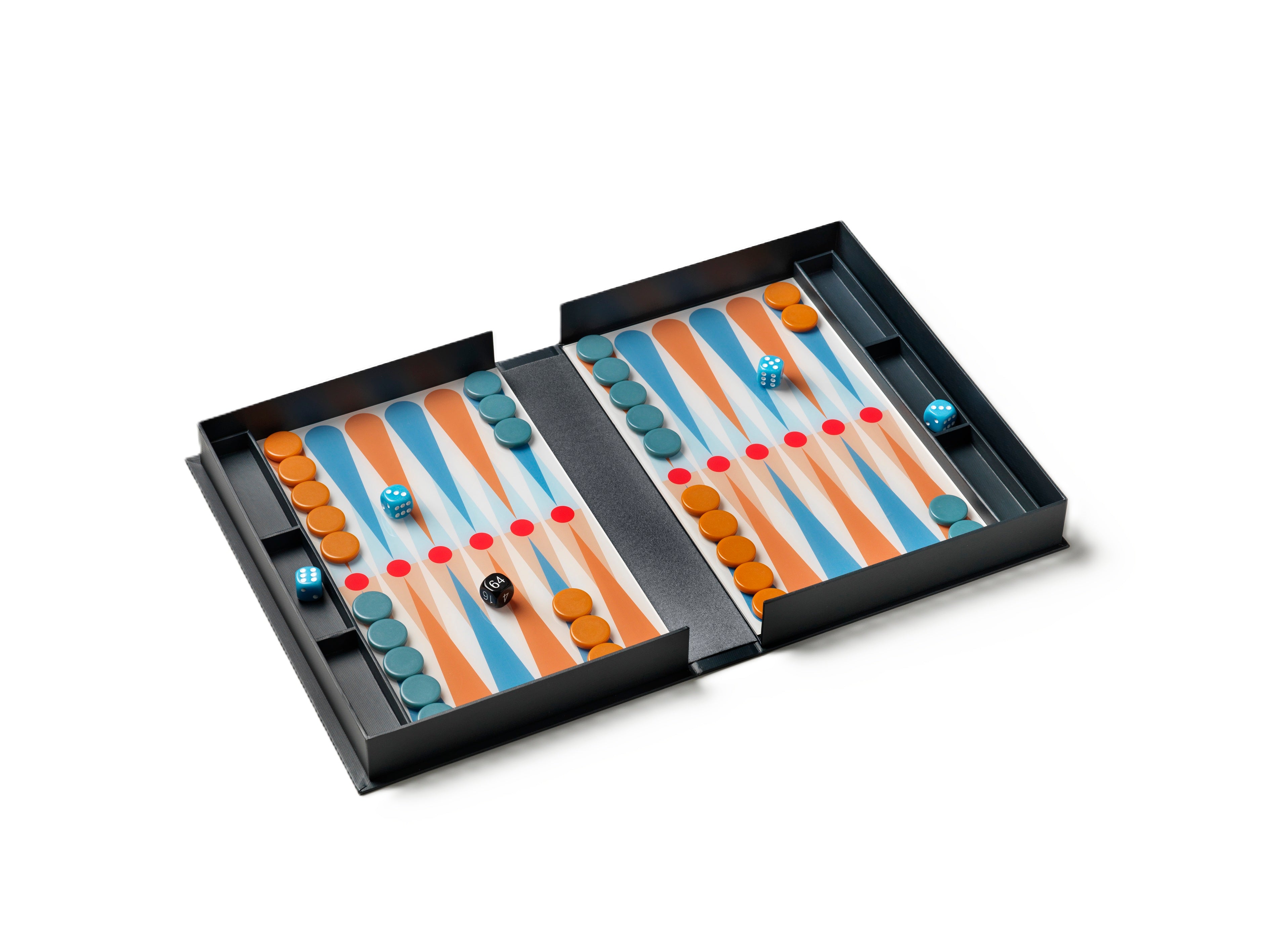 Backgammon-Spielset ART OF BACKGAMMON grau mit blau und orange