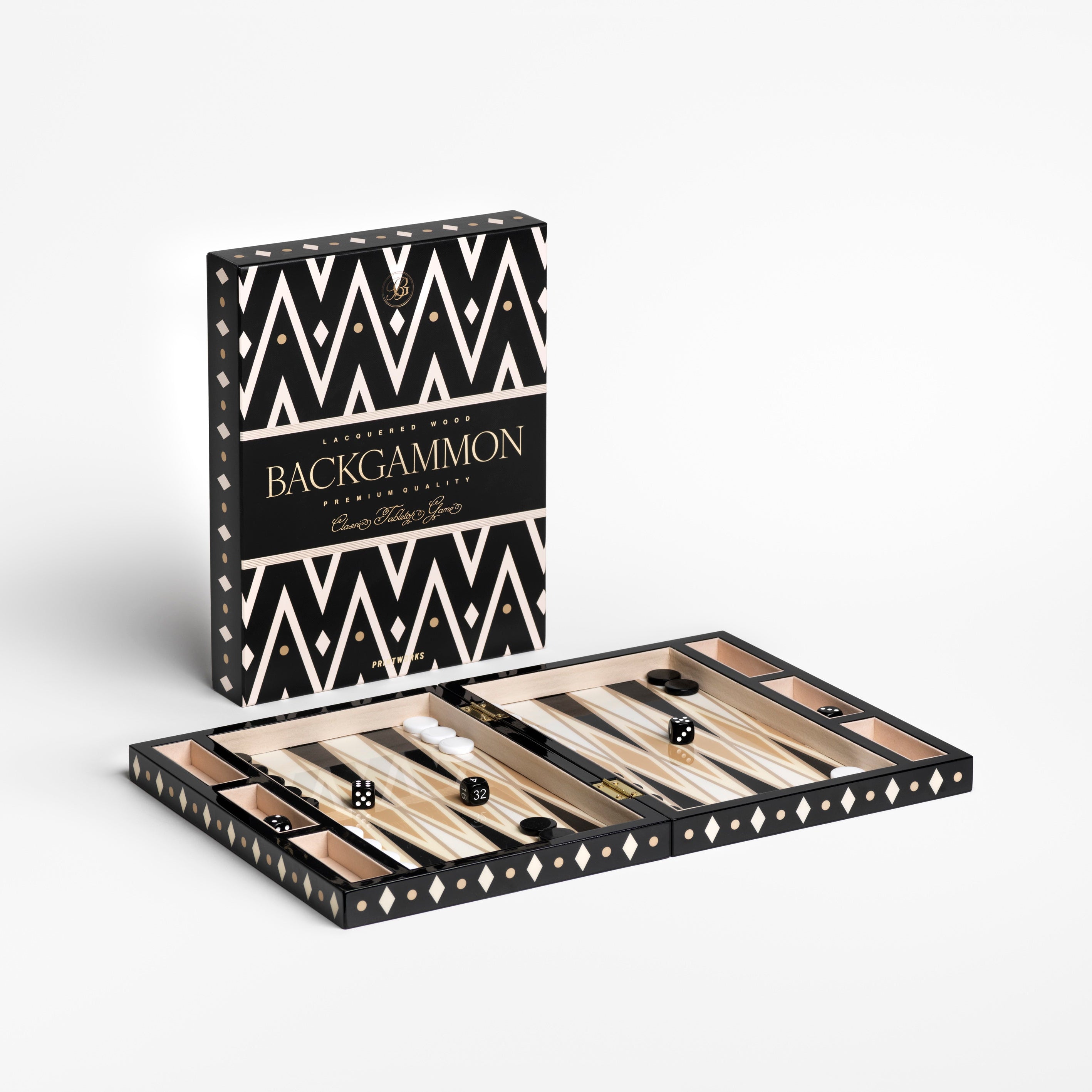 Lacquered Backgammon Set Black with White