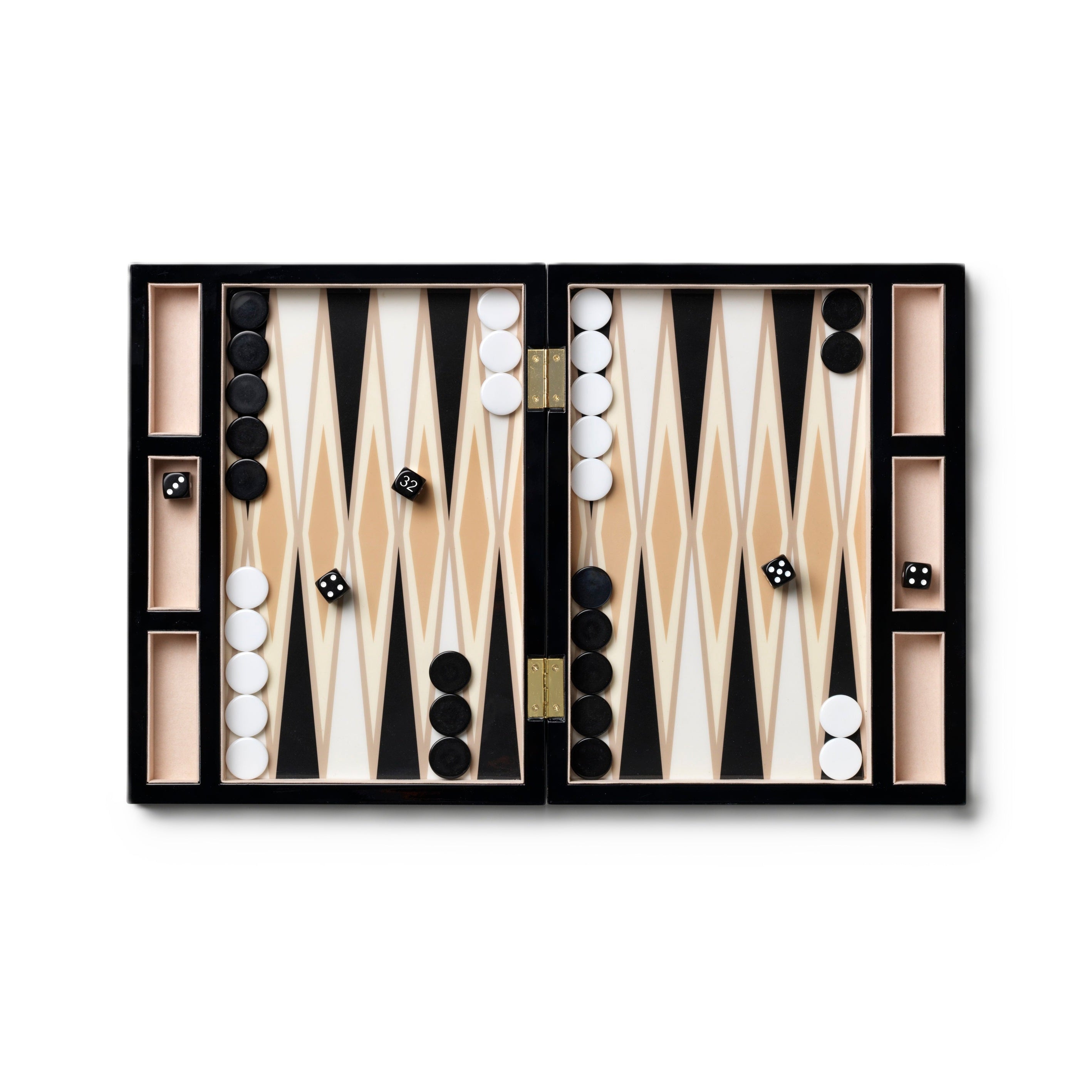 Lacquered Backgammon Set Black with White