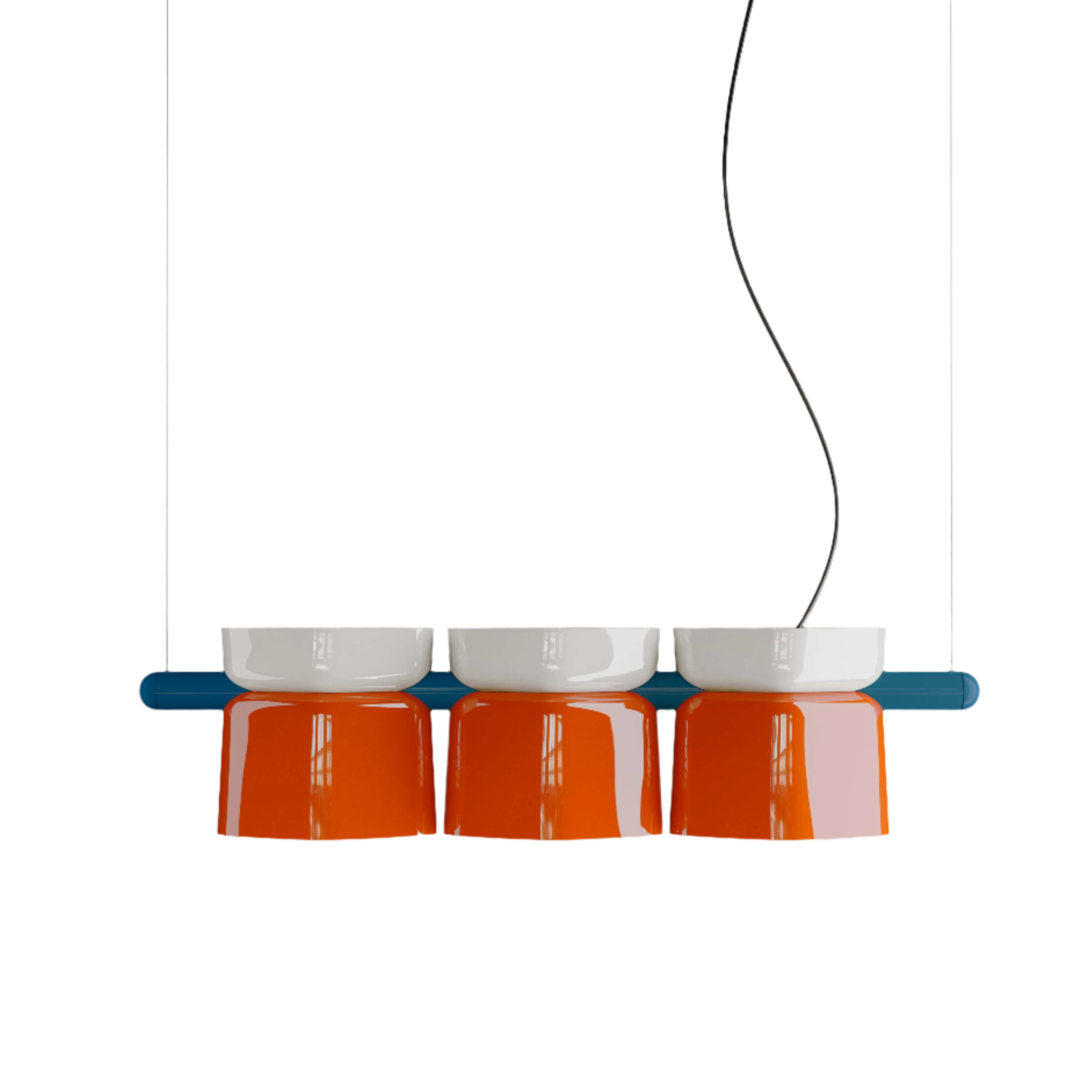 YAKITORI Keramik Pendelleuchte orange mit creme und kobalt