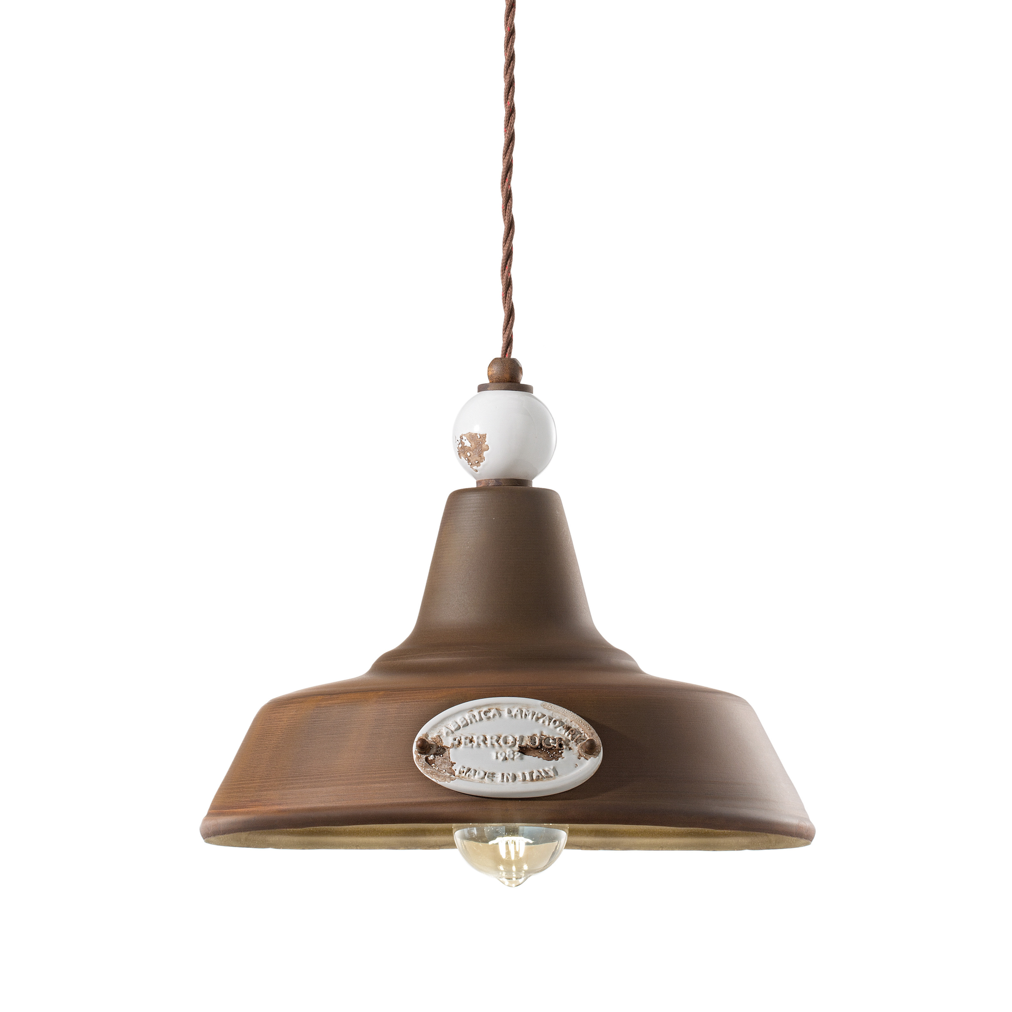 GRUNGE ceramic and iron pendant lamp in rusty with a creamy Craquelé effect
