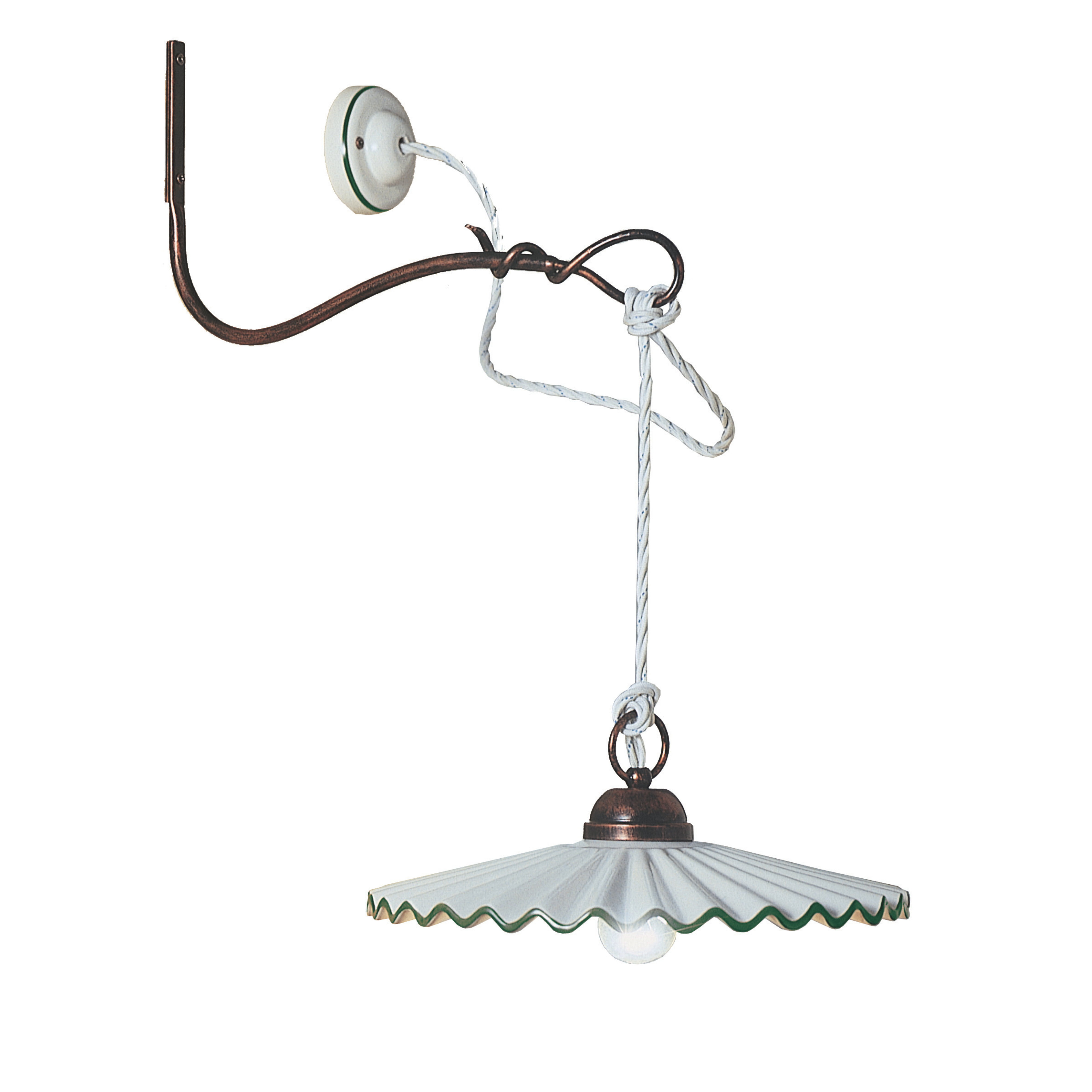 Wall lamp with arm ceramic L’AQUILA white with green and antique copper
