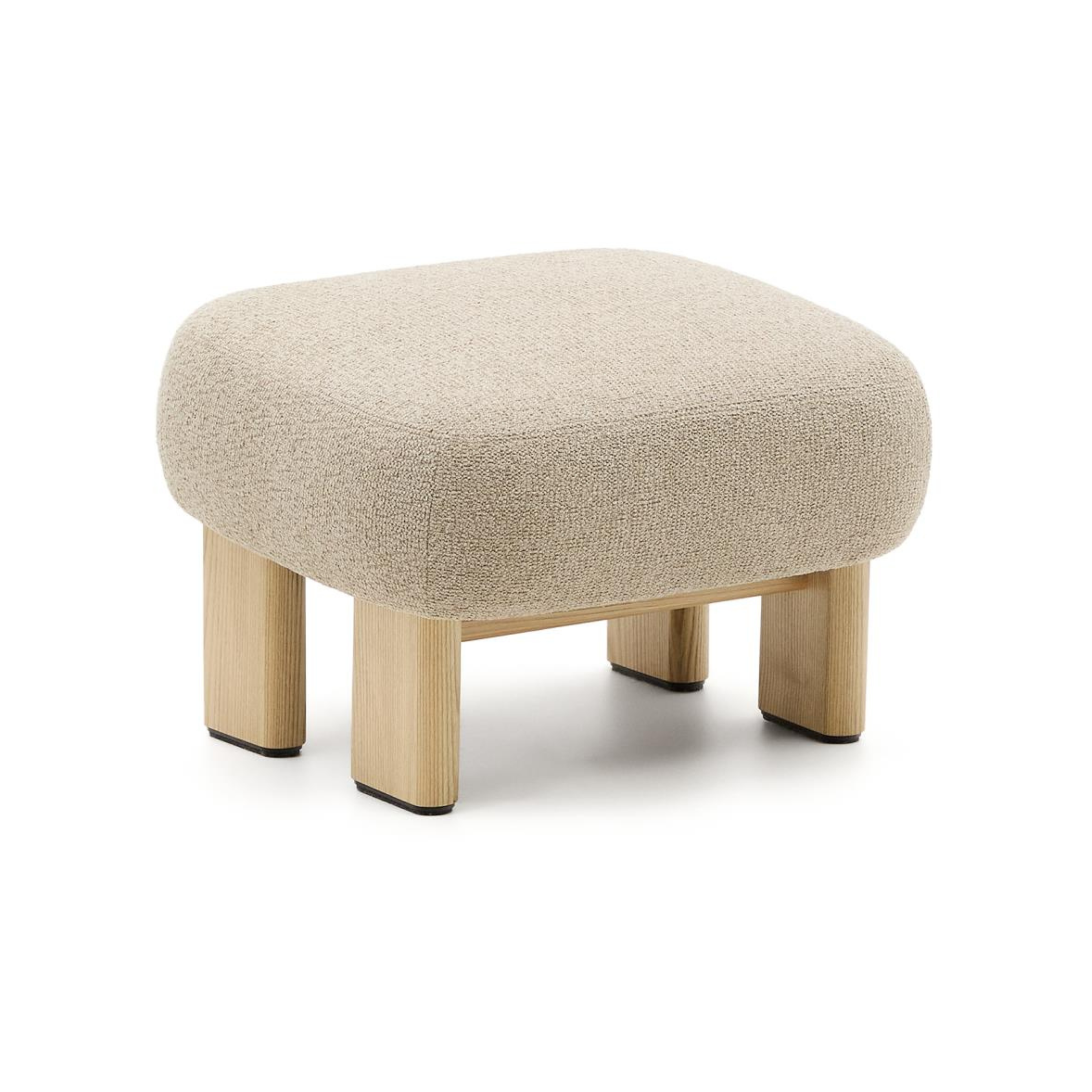NEMA beige chenille pouf with an ash base