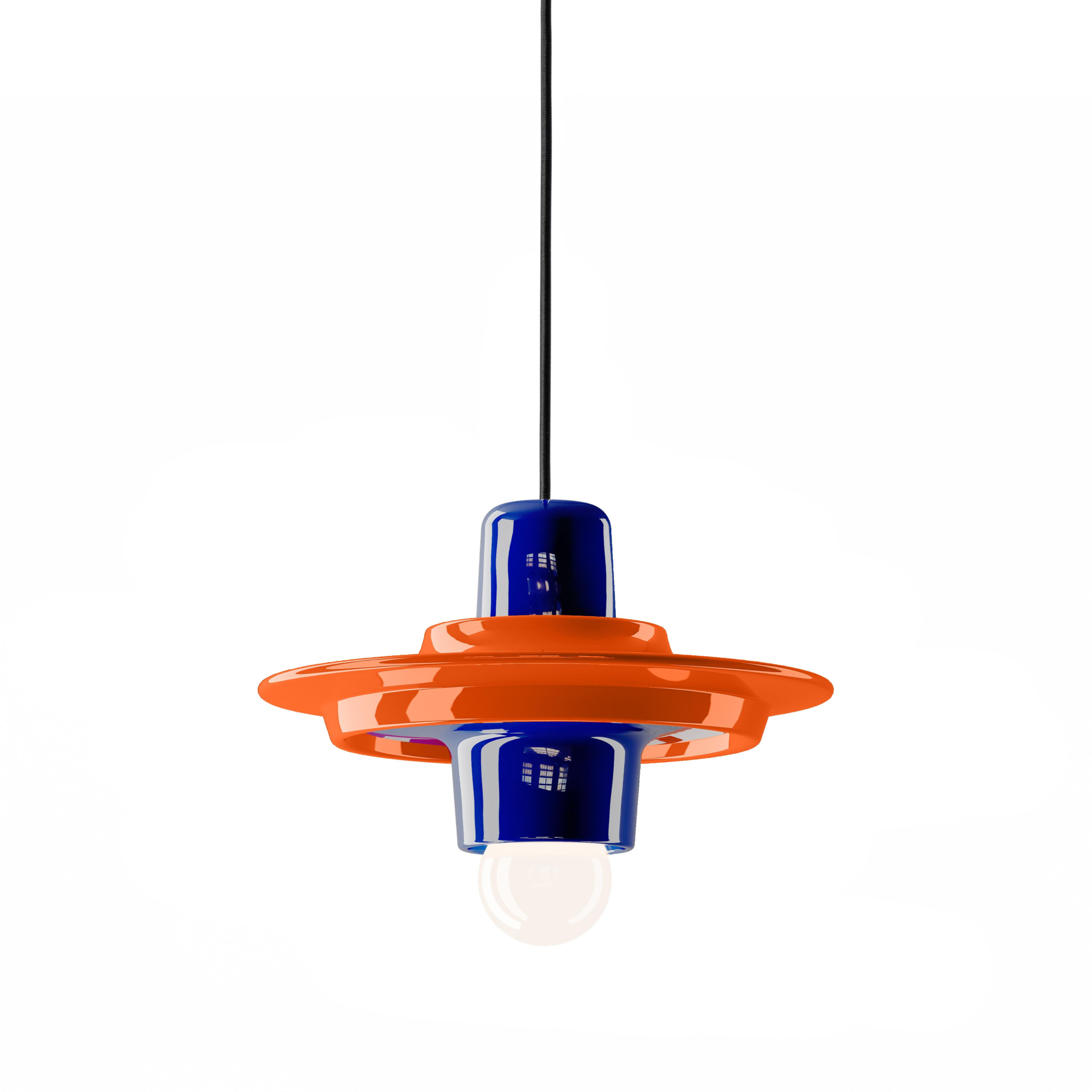 Keramik-Pendelleuchte VOILÀ orange mit Kobalt