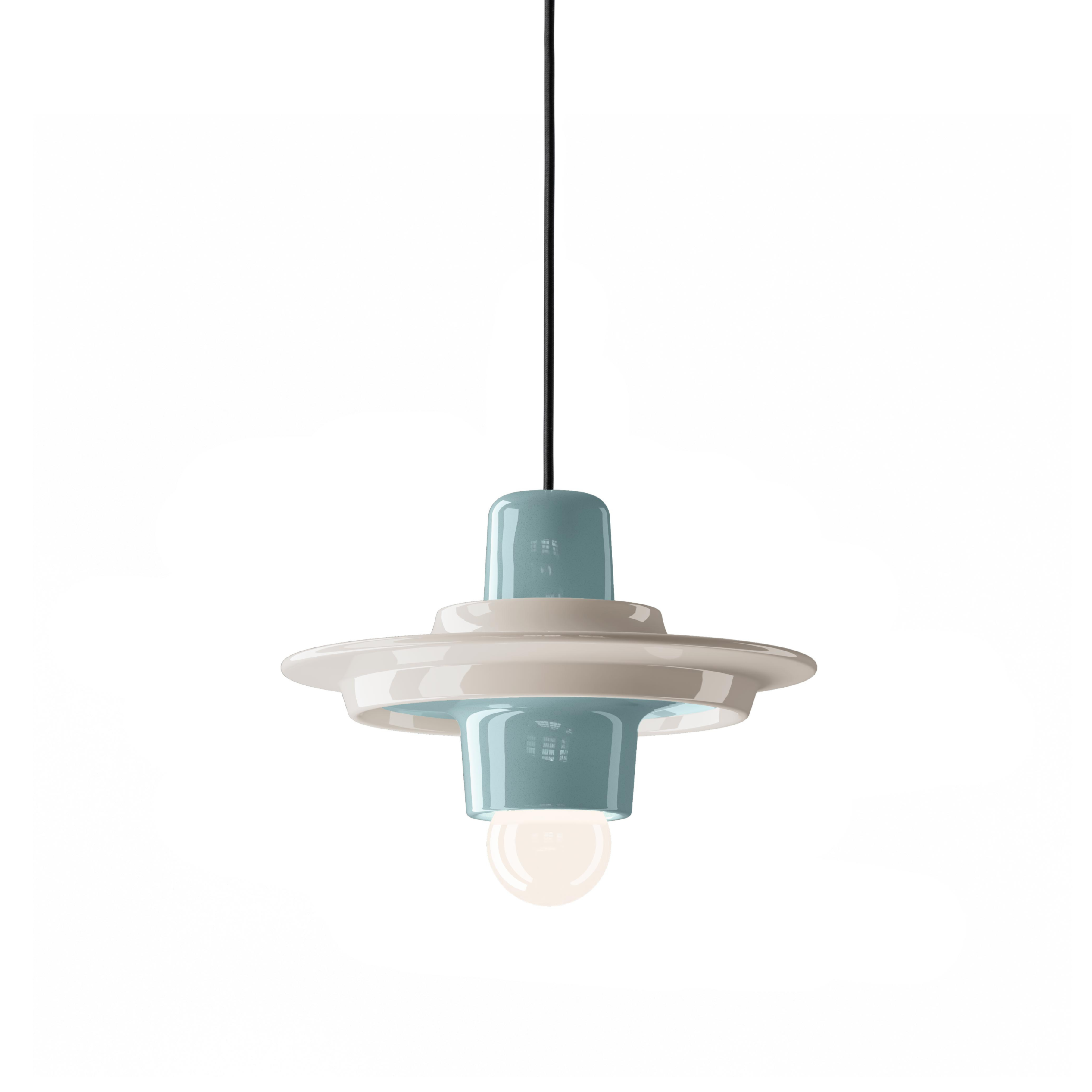 VOILÀ cream ceramic pendant lamp with blue