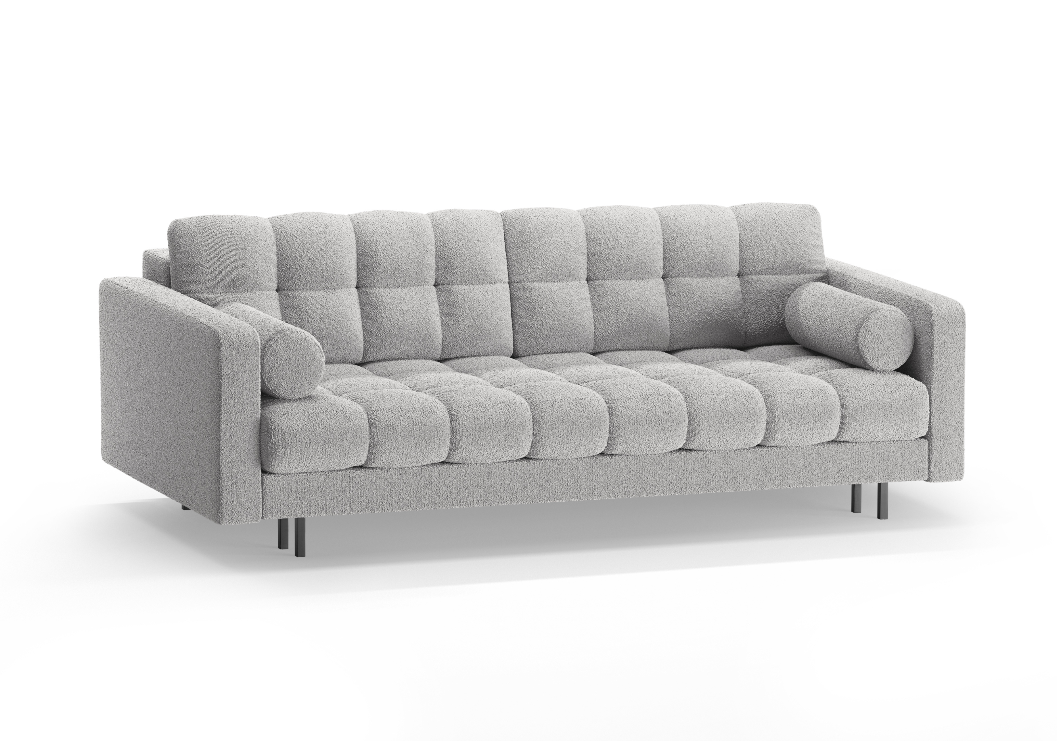 3-Sitzer-Sofa mit Schlaffunktion BALI hellgraues Bouclé mit schwarzem Untergestell