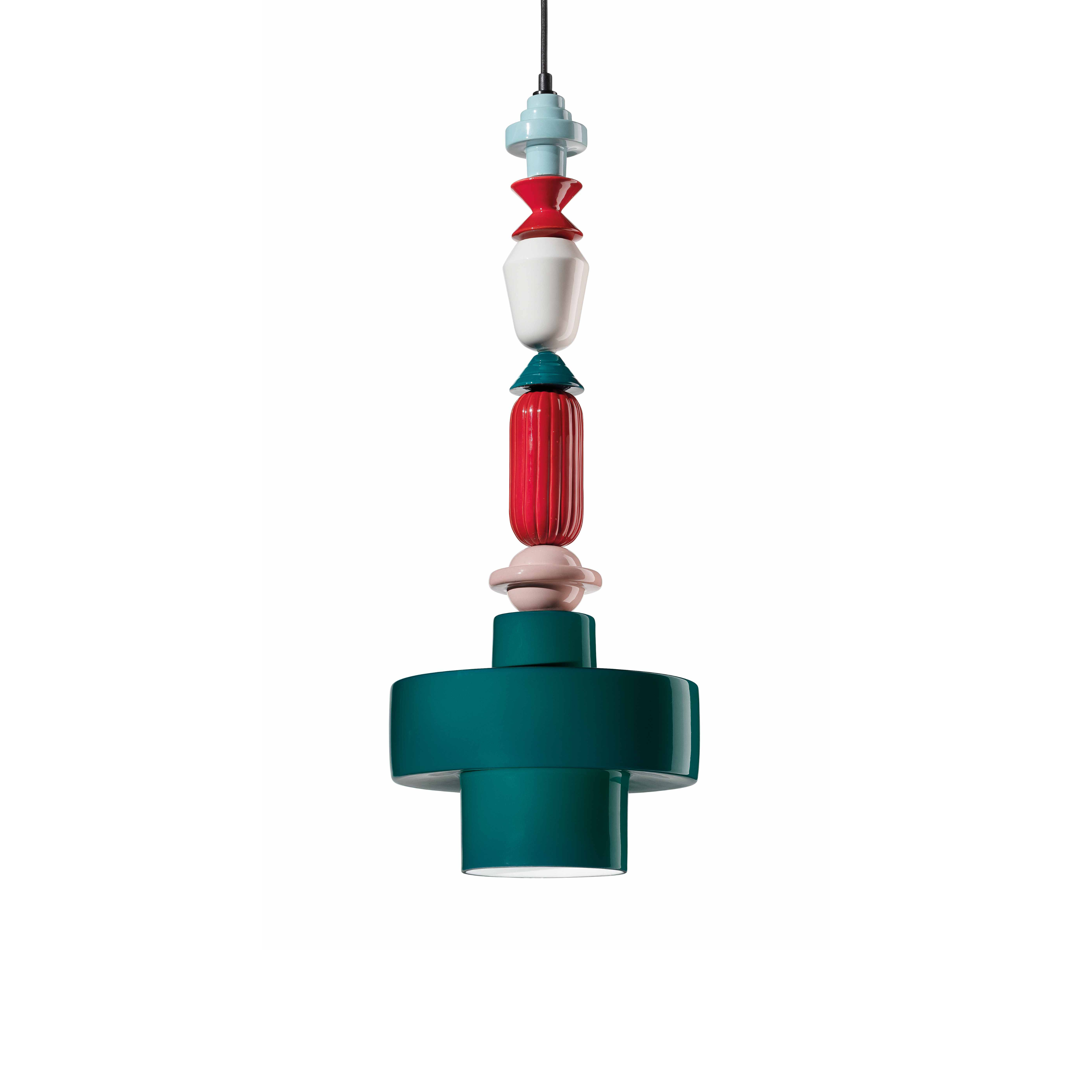 Keramik-Hängelampe LARIAT ROLL blau petrol
