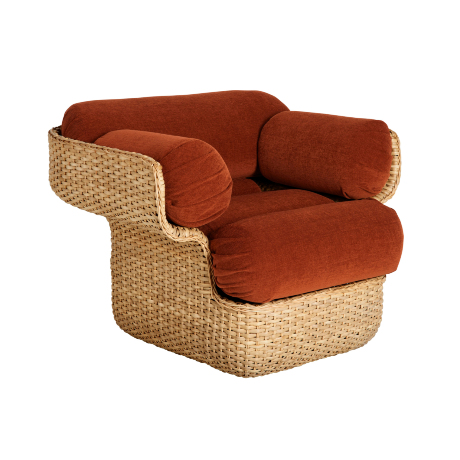 BASKET Sessel Burgunderrot mit Rattan