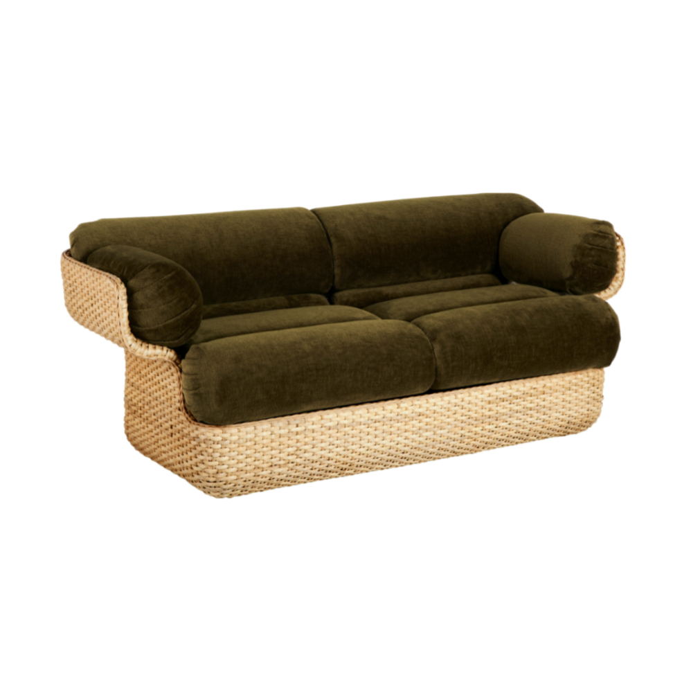 BASKET 2-Sitzer-Sofa grün mit Rattan