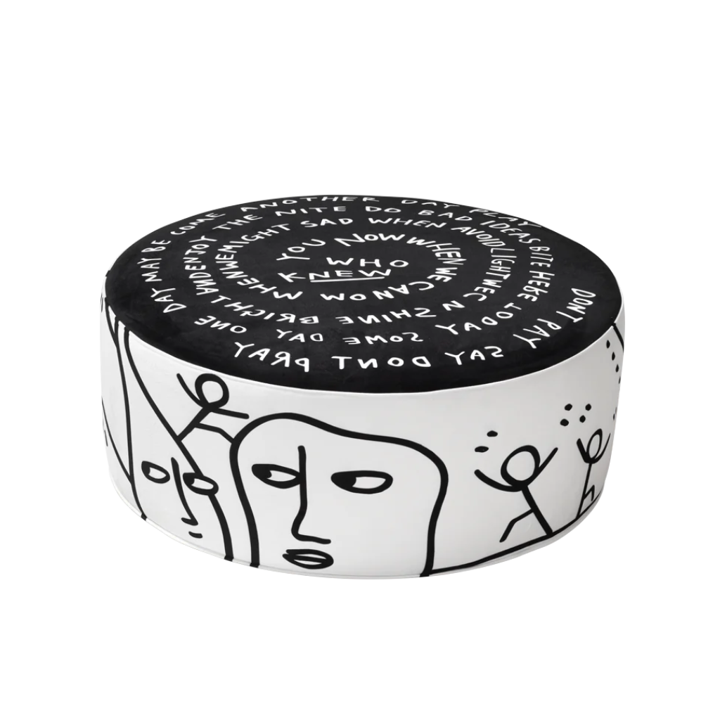 DAWN Pouf - ECLIPSE ETCHING weiß mit schwarz