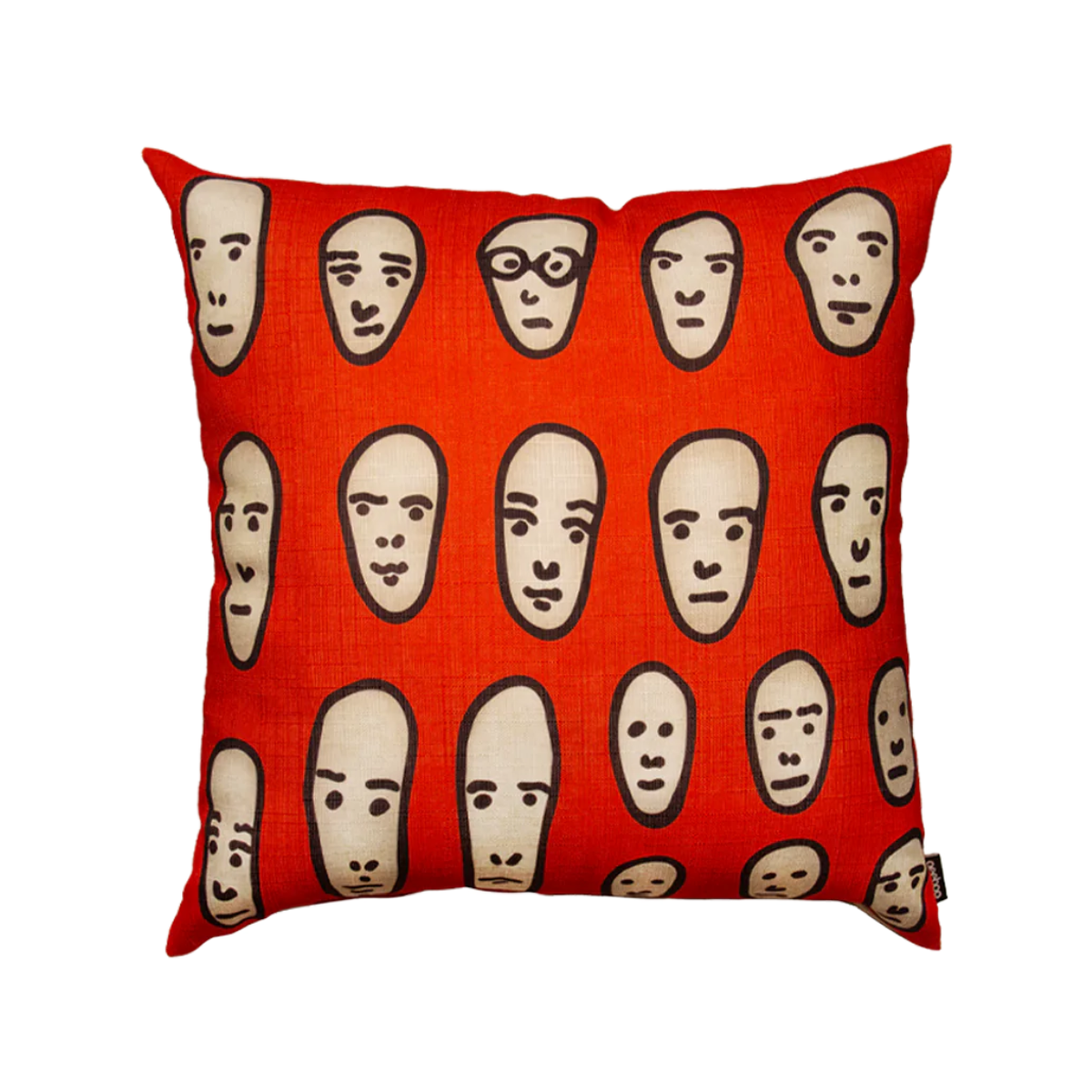 FACES ON RED doppelseitiges Kissen rot mit beige
