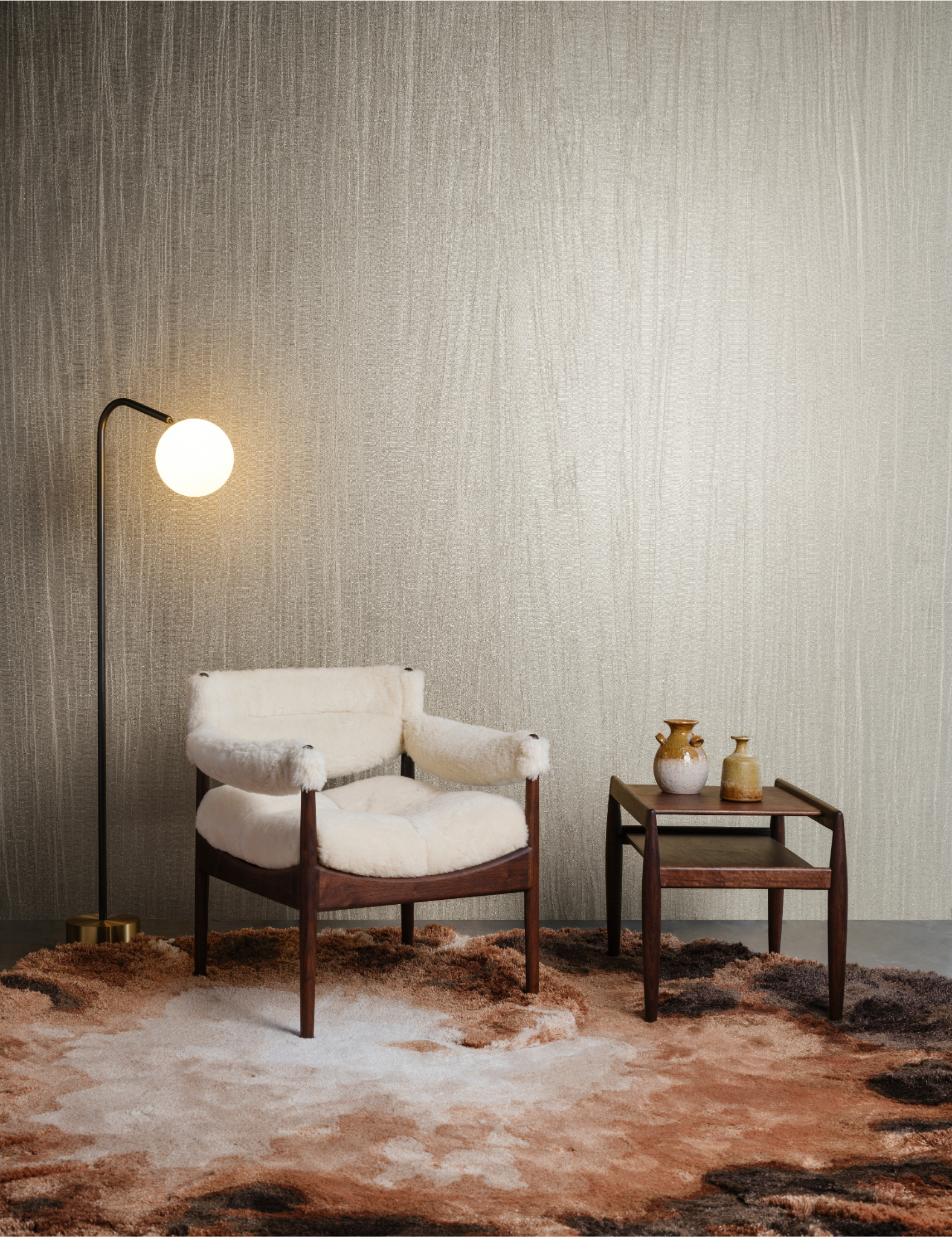 Textil-Tapete mit offenem Gewebe PRISTINE beige mit Grau