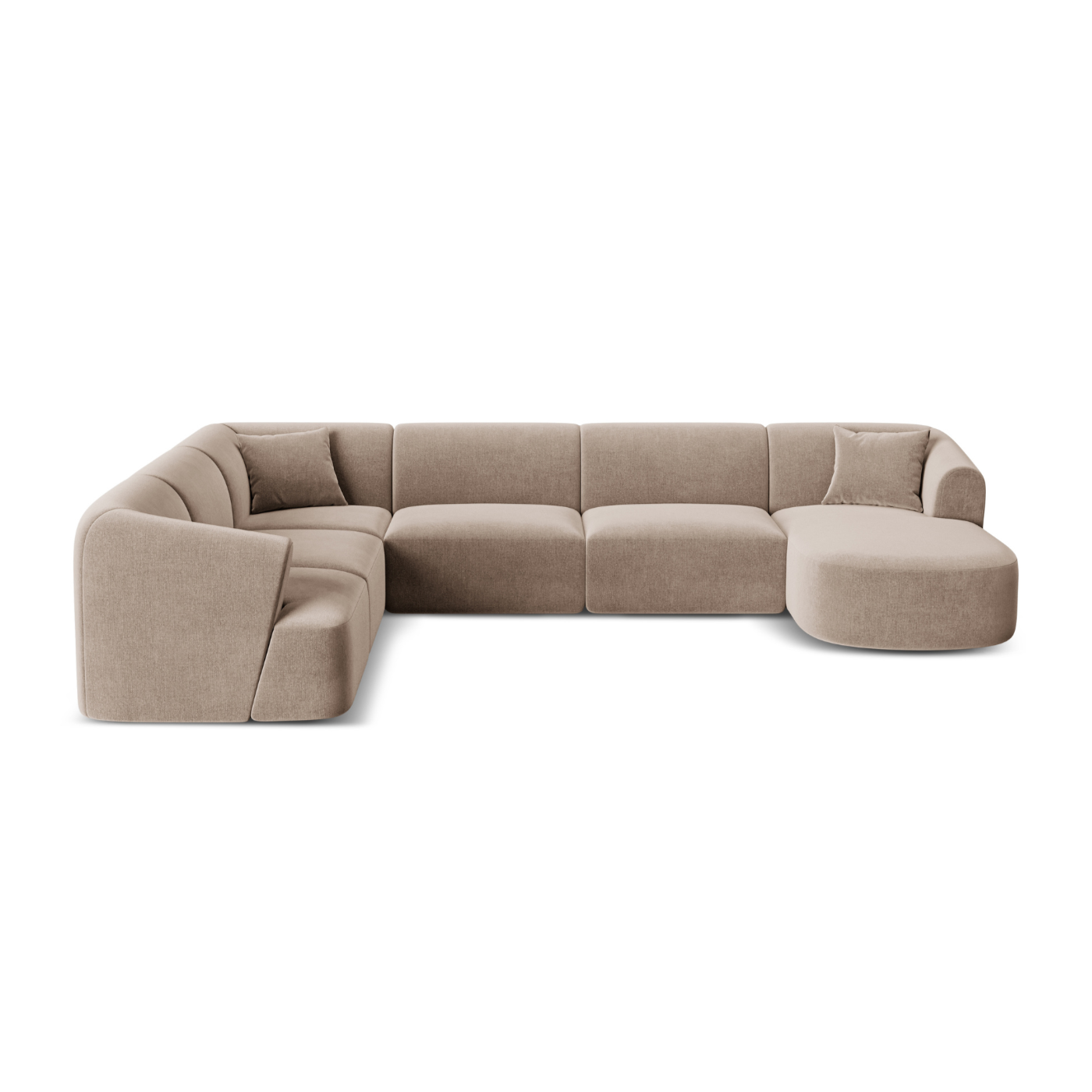 Left-sided velvet panoramic corner sofa for 7 people CAMPI dark beige