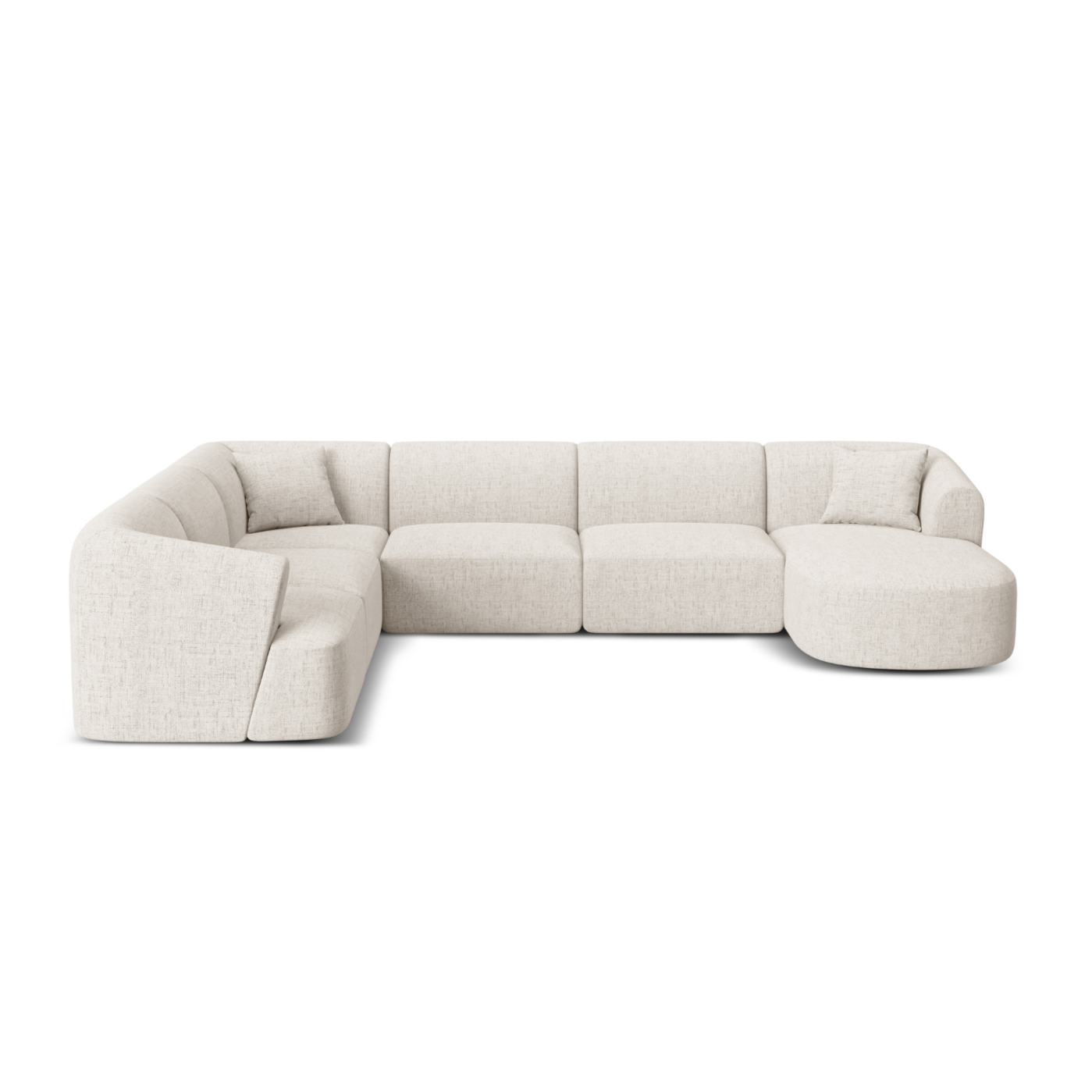 Left-sided panoramic corner sofa for 7 people CAMPI cream chenille