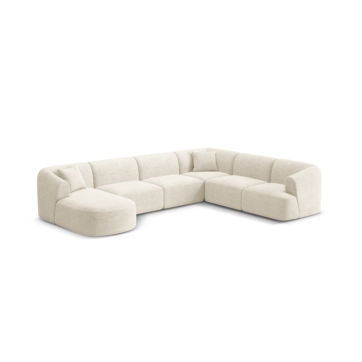 Right-facing panoramic corner sofa for 7 people CAMPI cream corduroy