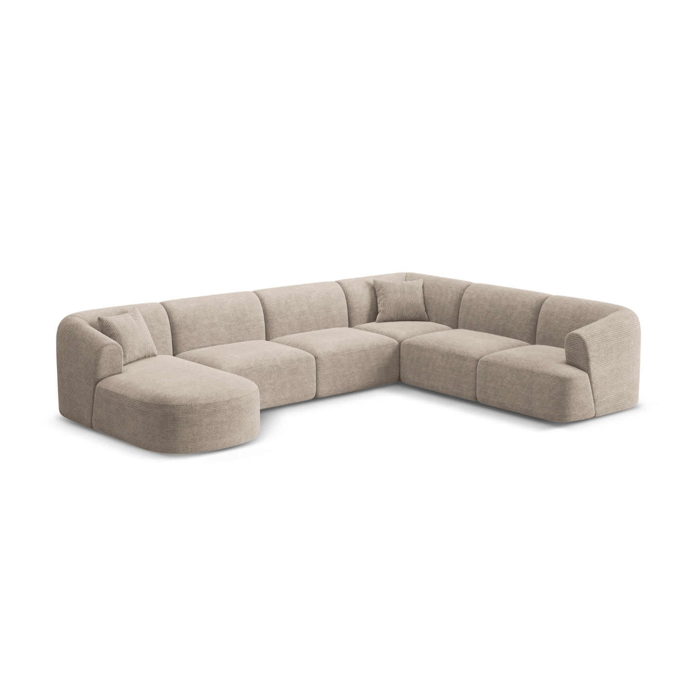 Right-sided panoramic corner sofa for 7 people CAMPI beige corduroy