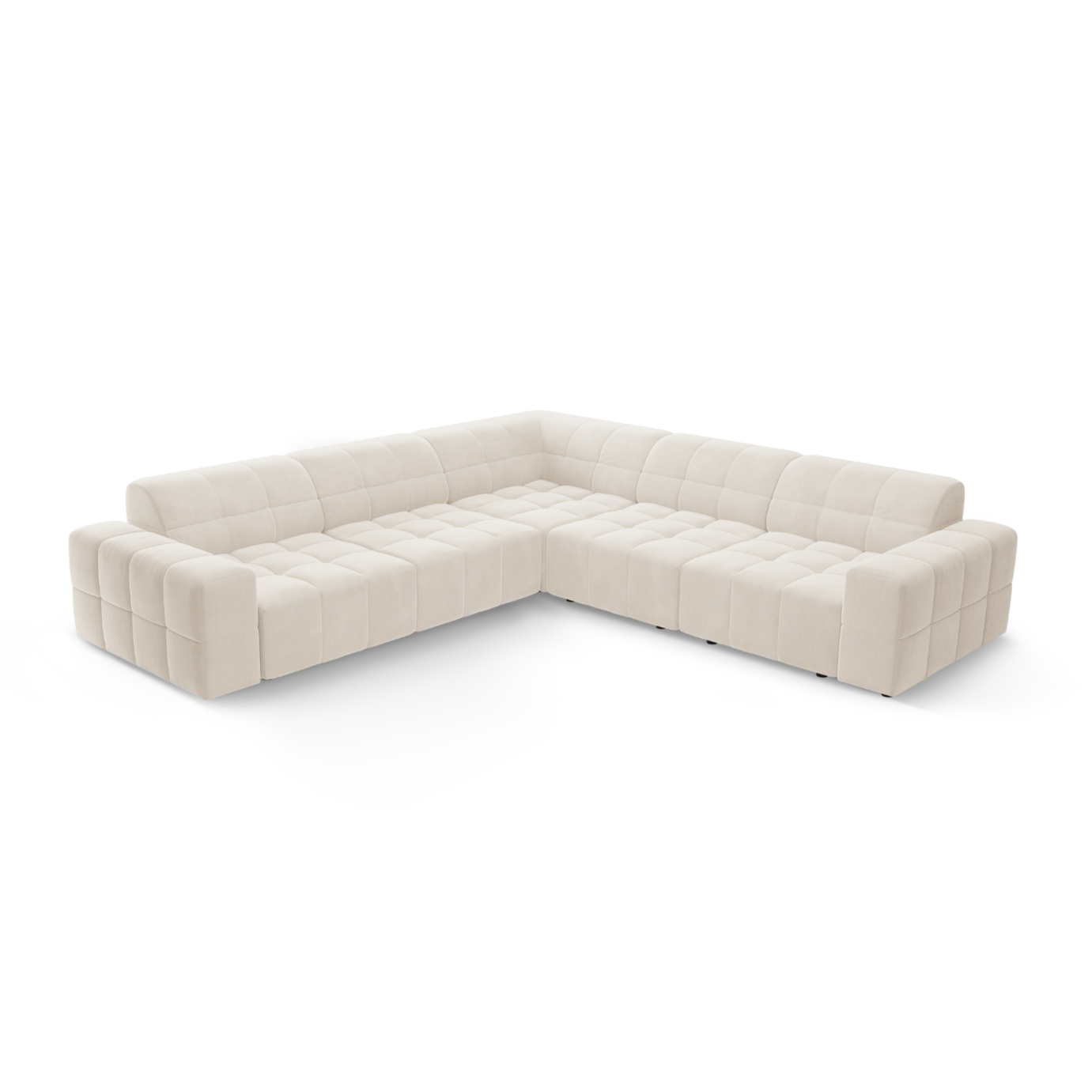 Symmetrische Samt-Eckcouch CHICAGO hellbeige