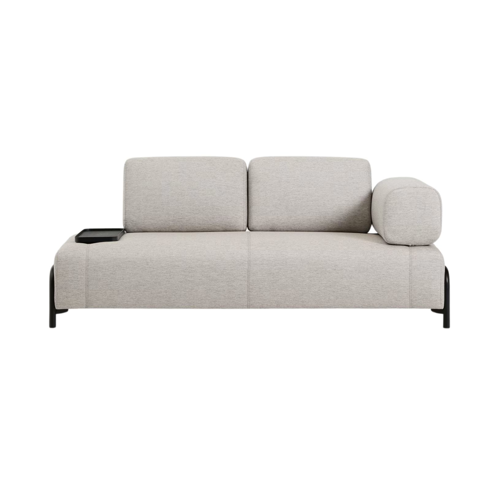 Sofa 2-sitzig rechts mit Tablett COMPO grau-beige mit schwarzem Gestell