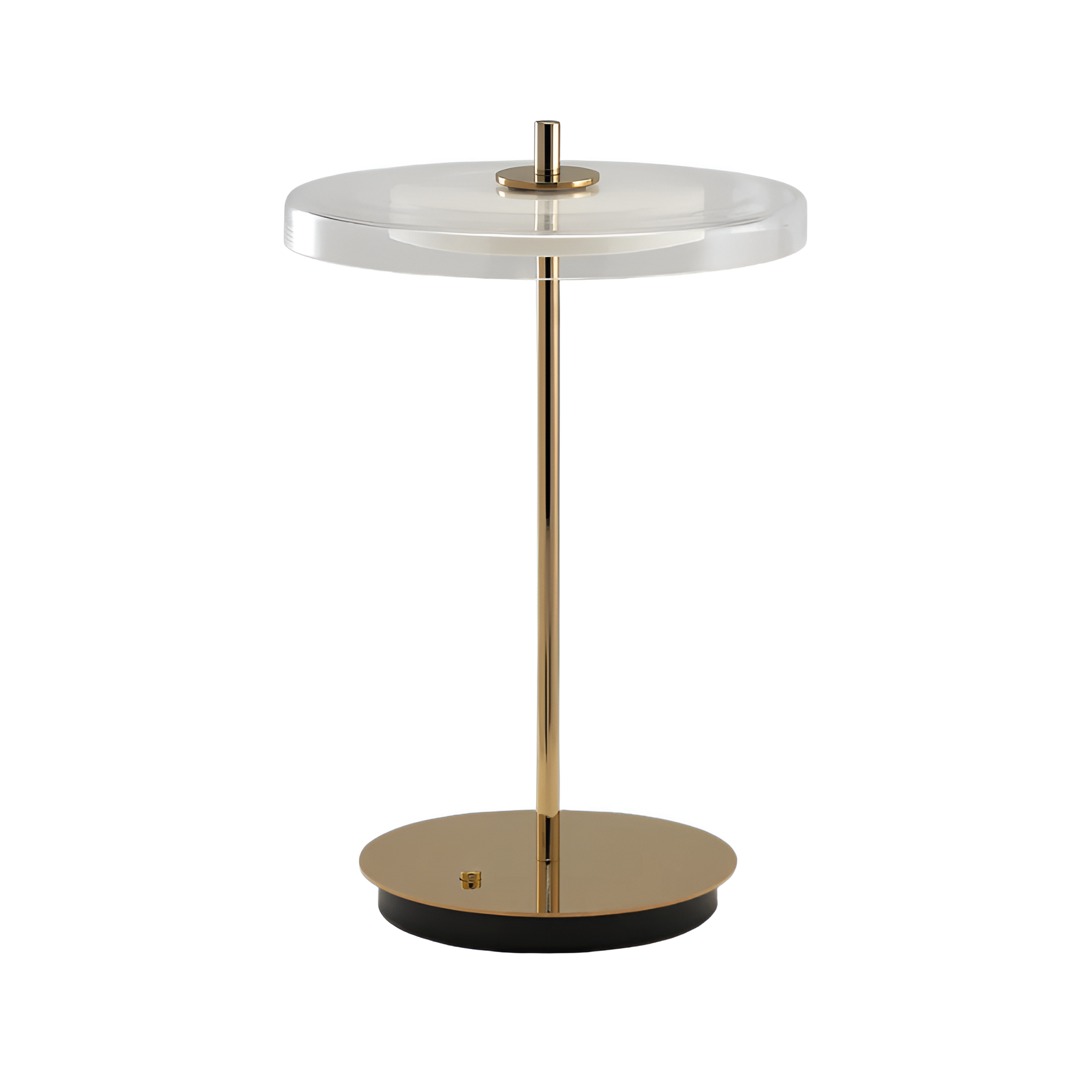 Portable lamp ASTERIA GLASS MOVE transparent with a golden base