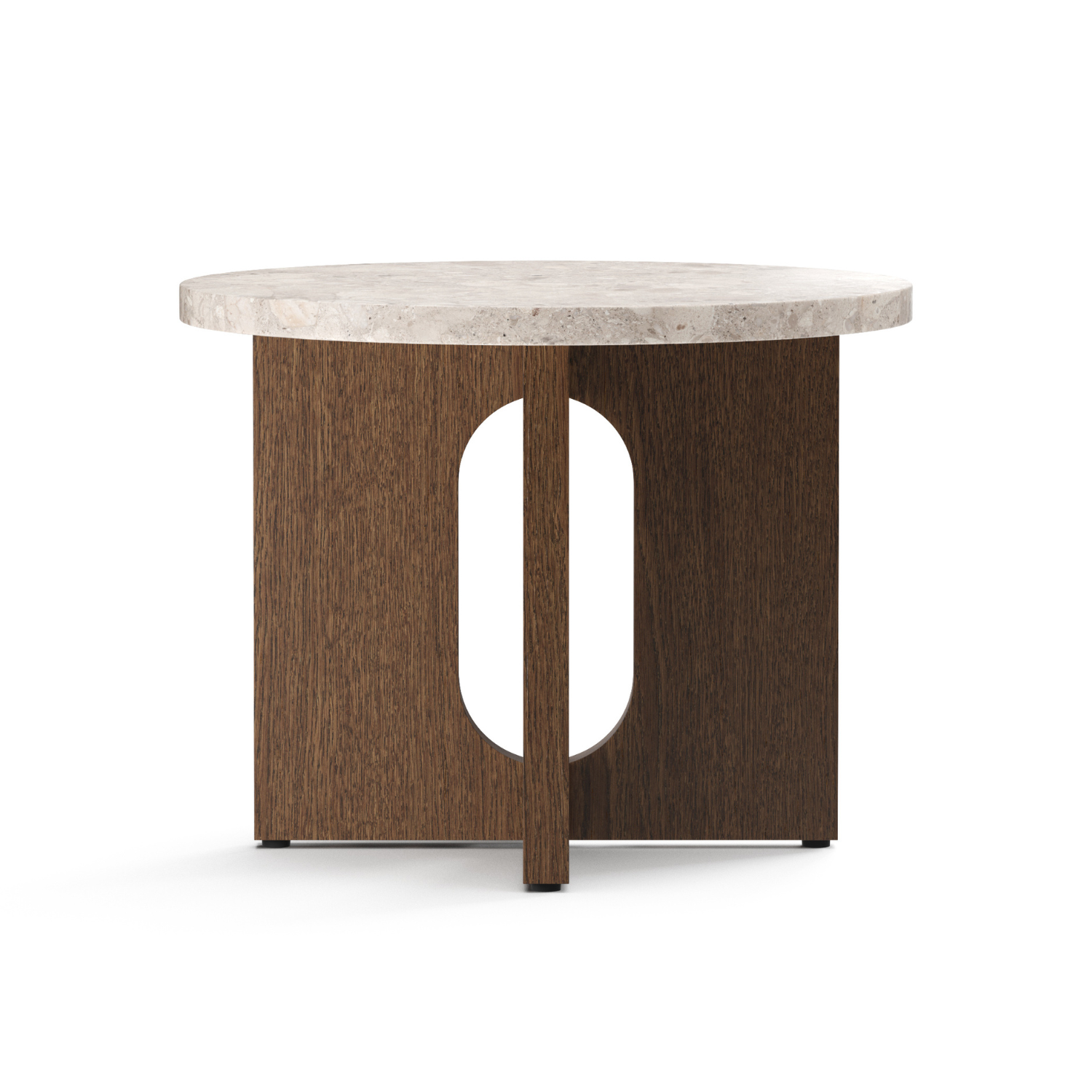ANDROGYNE side table white marble with dark oak base