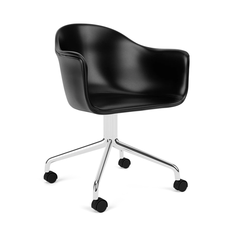 Bürostuhl HARBOUR schwarze Leder mit Aluminiumgestell