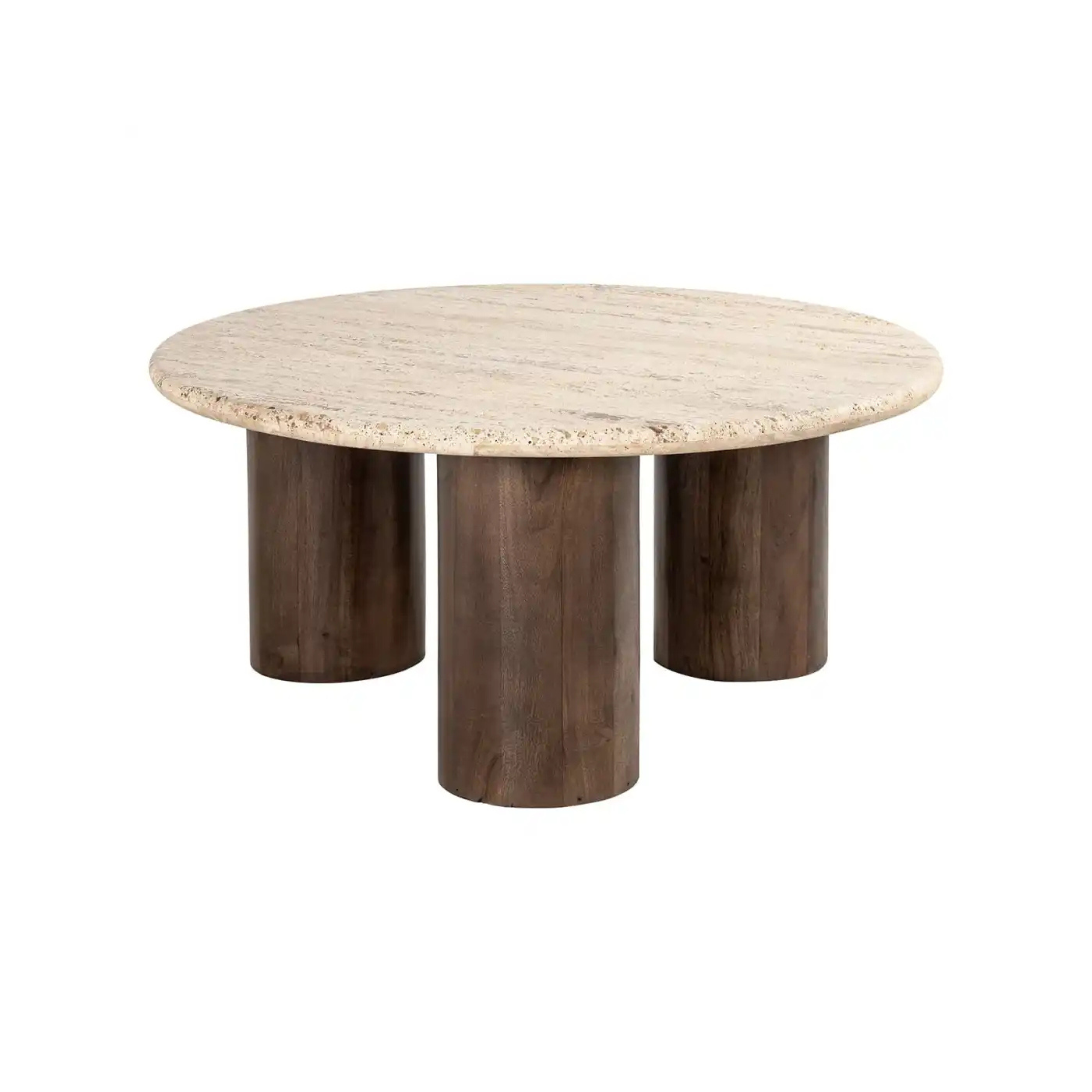 Round coffee table DOUGLAS travertine with wooden base