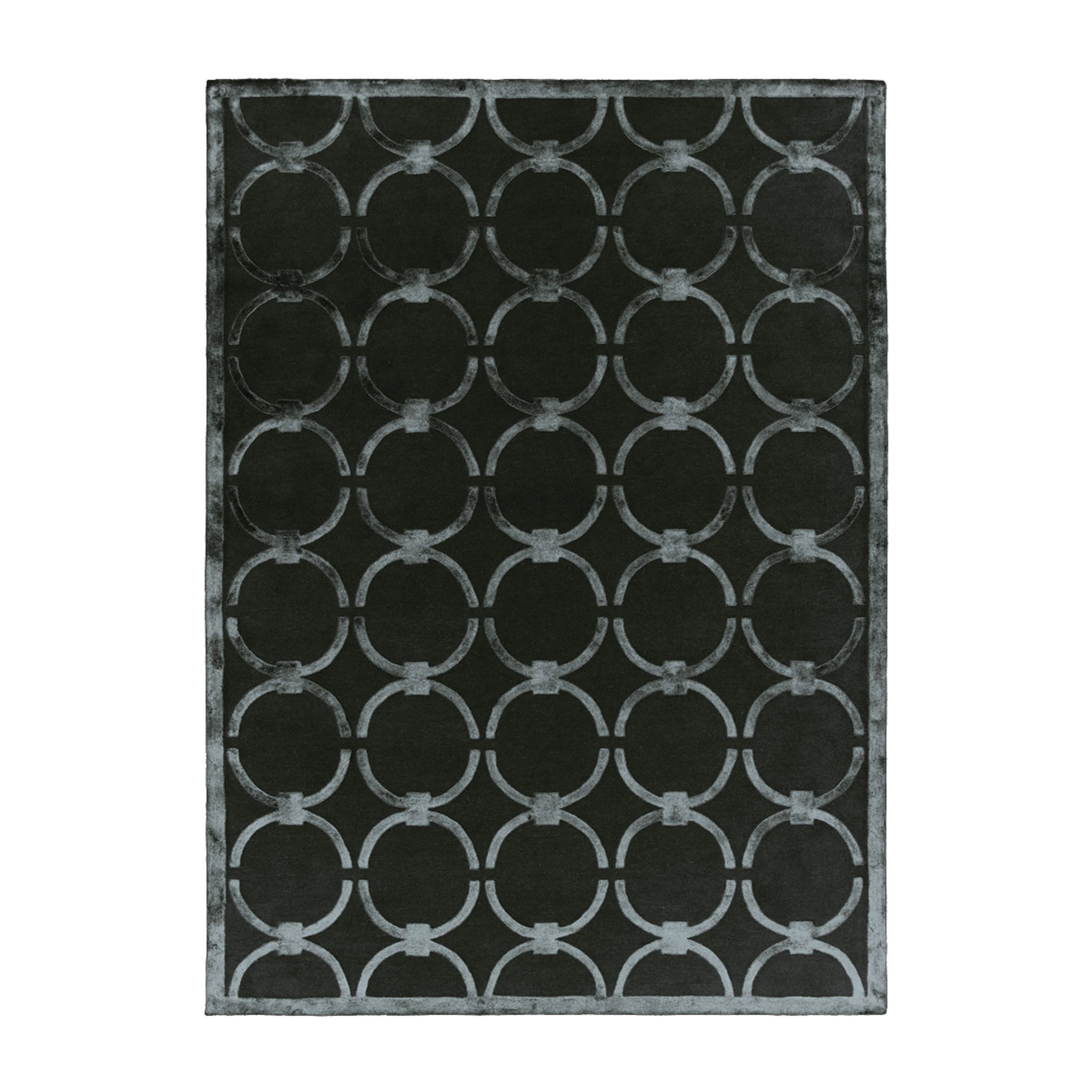 Teppich GLAM dunkelgrau mit blauem geometrischen Muster