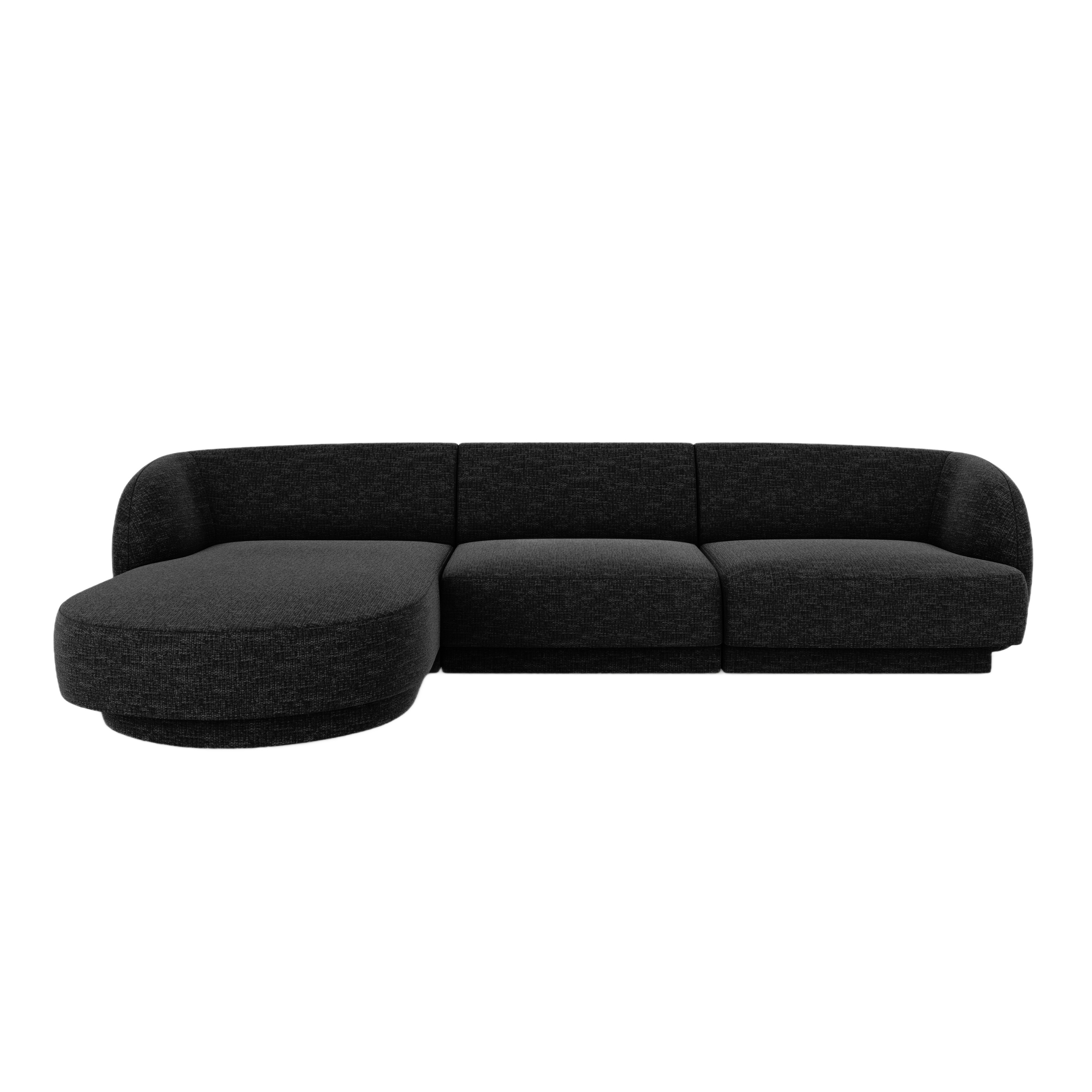 4-seater left-facing corner sofa MILEY black chenille silky